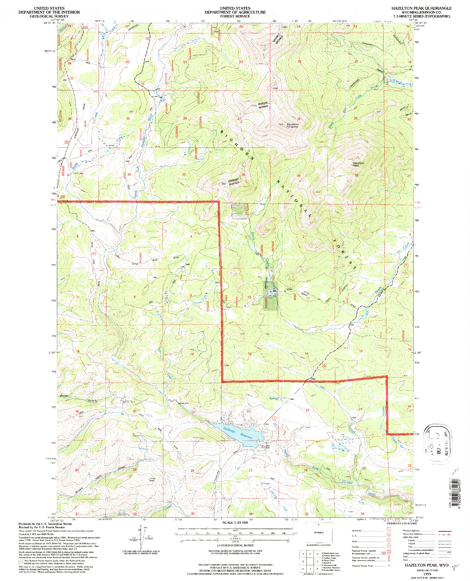 USGS 1:24000-SCALE QUADRANGLE FOR HAZELTON PEAK, WY 1993