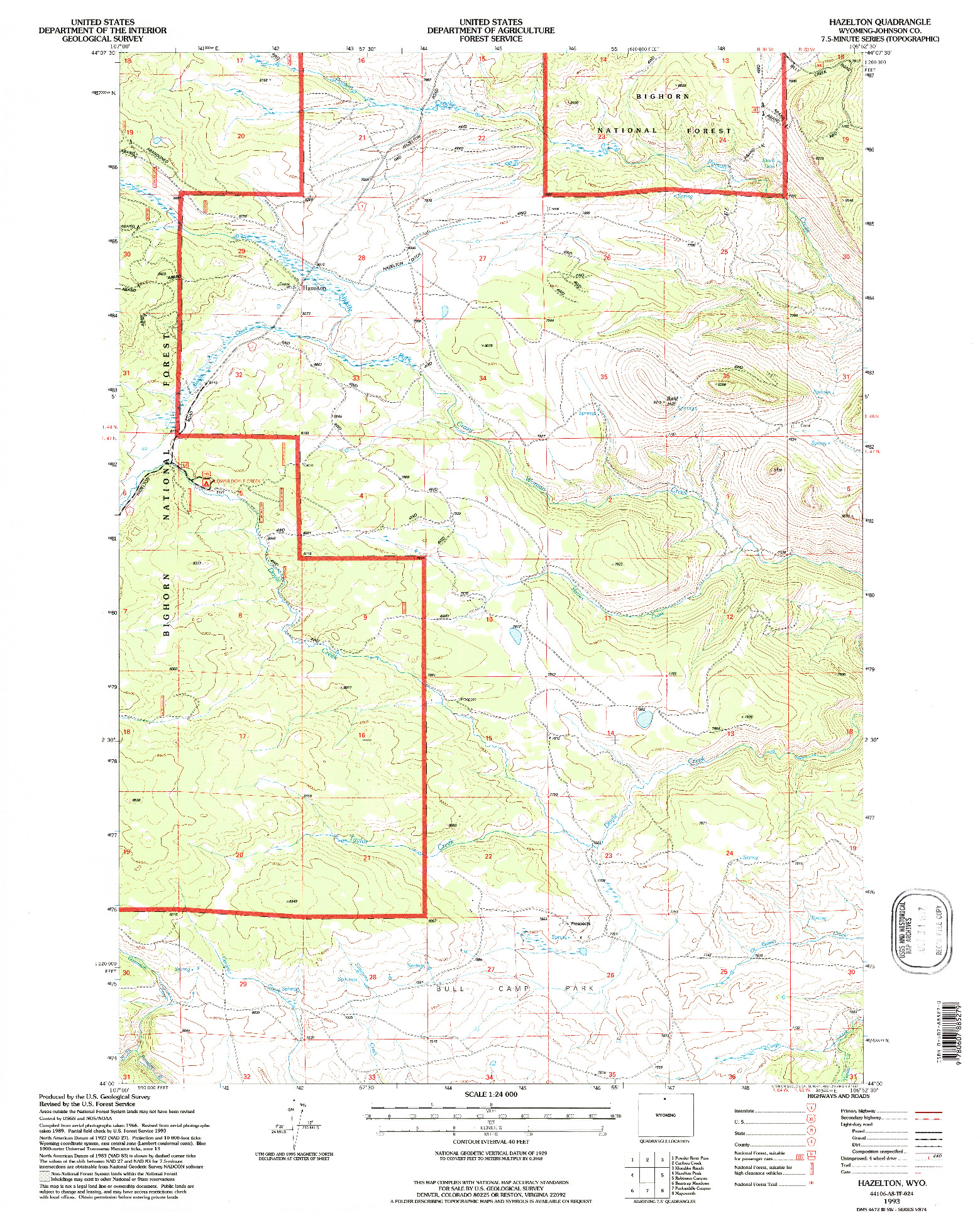 USGS 1:24000-SCALE QUADRANGLE FOR HAZELTON, WY 1993