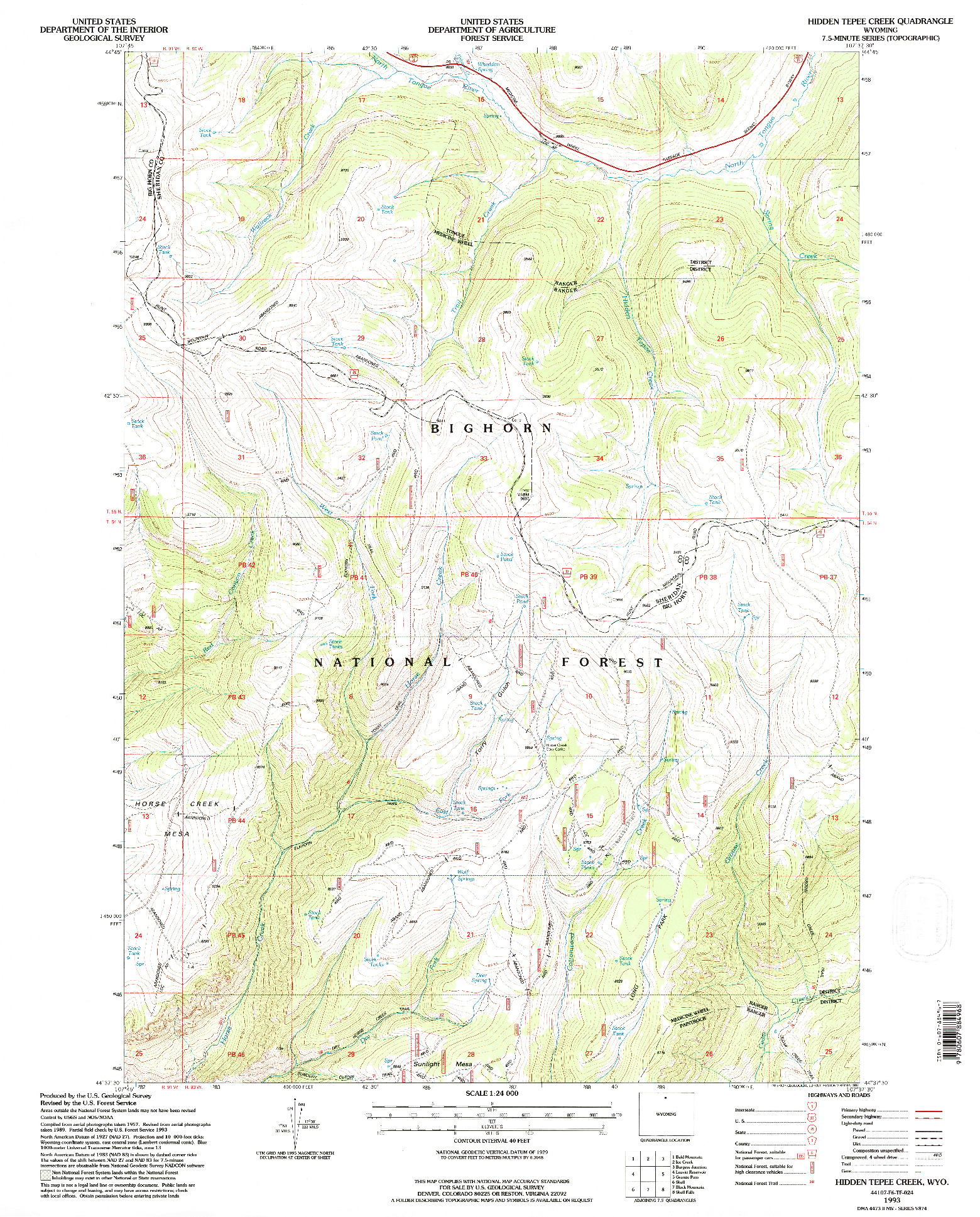 USGS 1:24000-SCALE QUADRANGLE FOR HIDDEN TEPEE CREEK, WY 1993