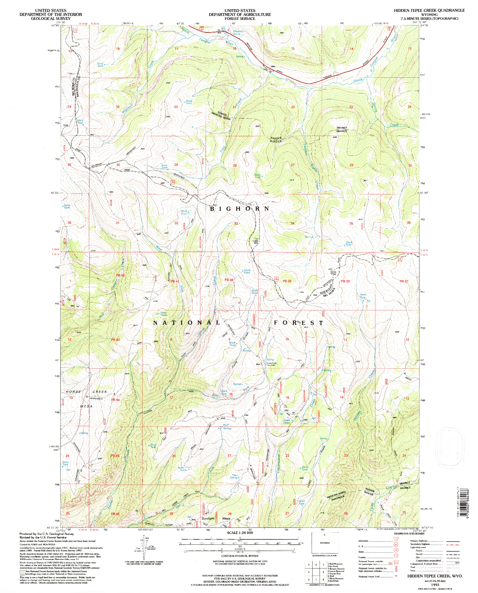 USGS 1:24000-SCALE QUADRANGLE FOR HIDDEN TEPEE CREEK, WY 1993
