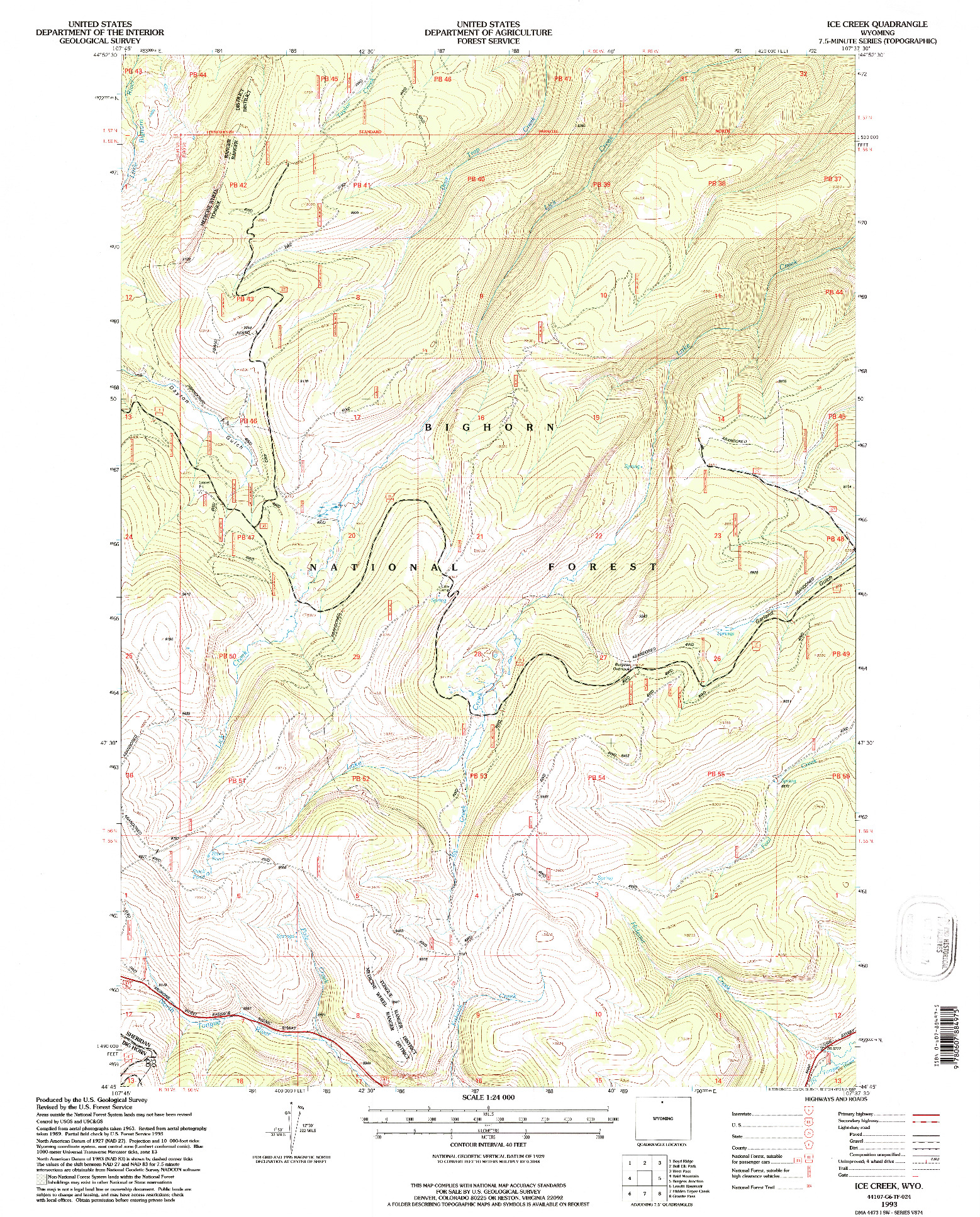 USGS 1:24000-SCALE QUADRANGLE FOR ICE CREEK, WY 1993