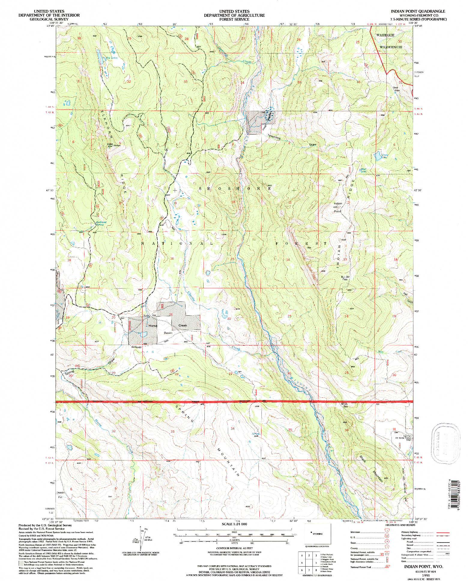 USGS 1:24000-SCALE QUADRANGLE FOR INDIAN POINT, WY 1991