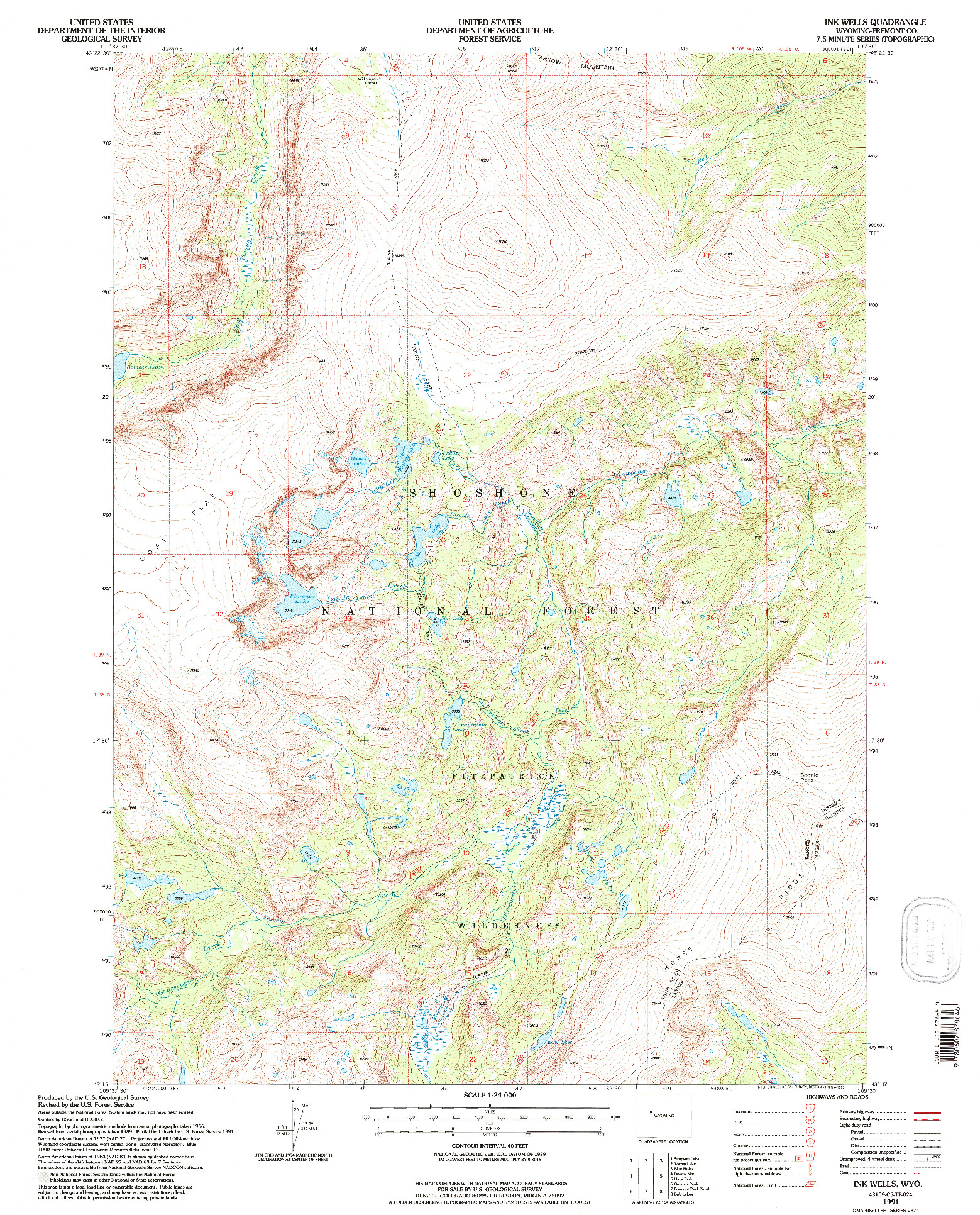 USGS 1:24000-SCALE QUADRANGLE FOR INK WELLS, WY 1991