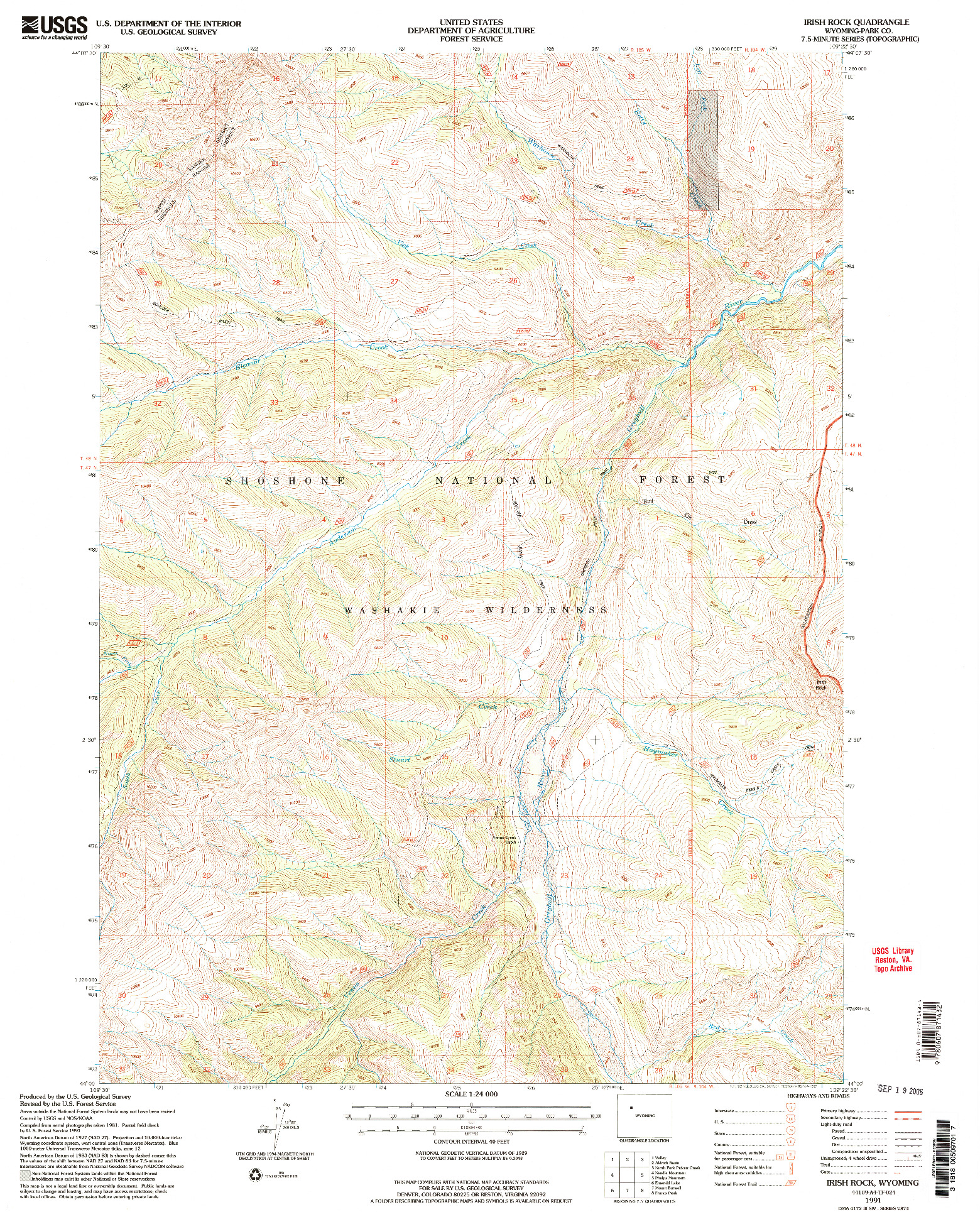 USGS 1:24000-SCALE QUADRANGLE FOR IRISH ROCK, WY 1991