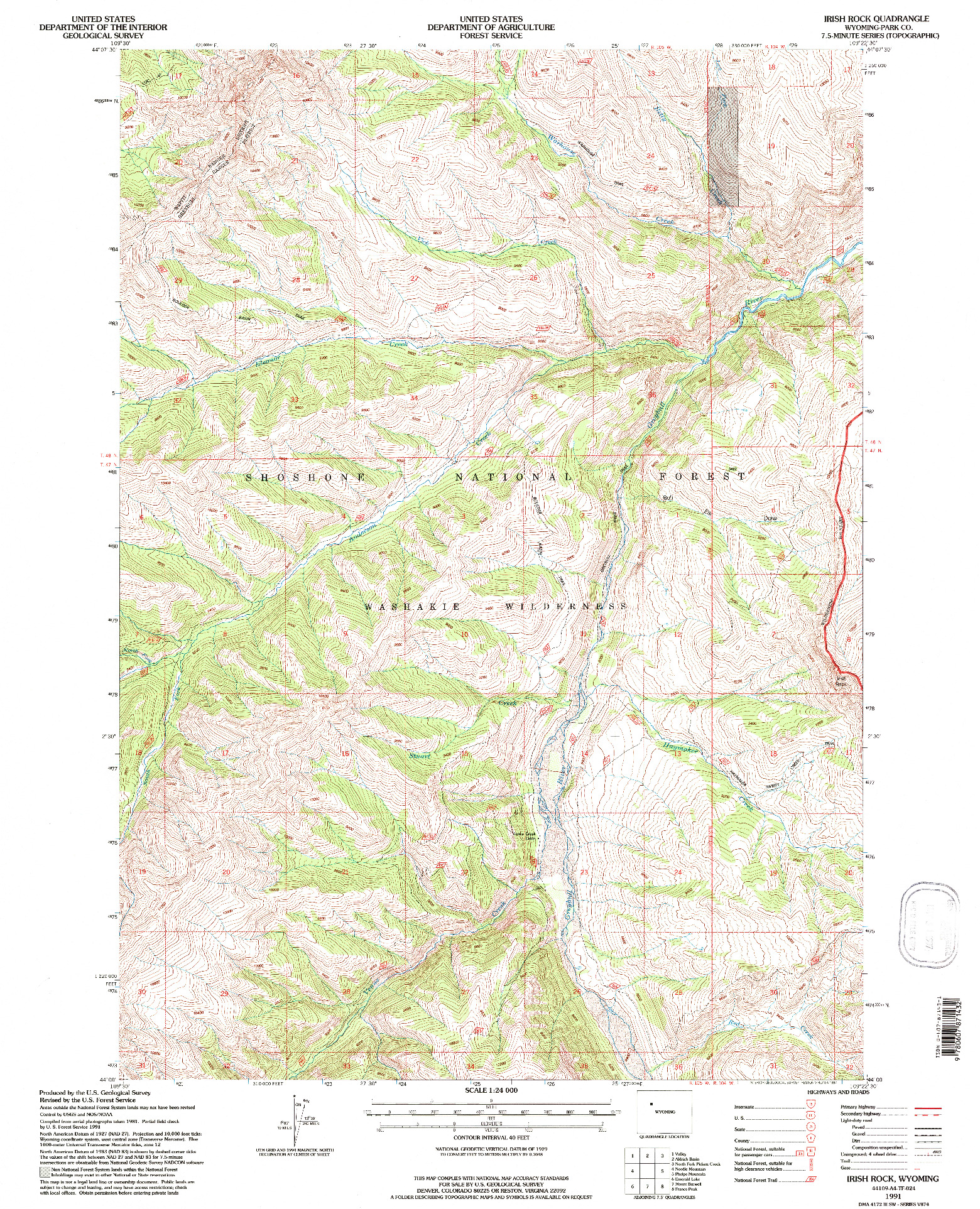 USGS 1:24000-SCALE QUADRANGLE FOR IRISH ROCK, WY 1991