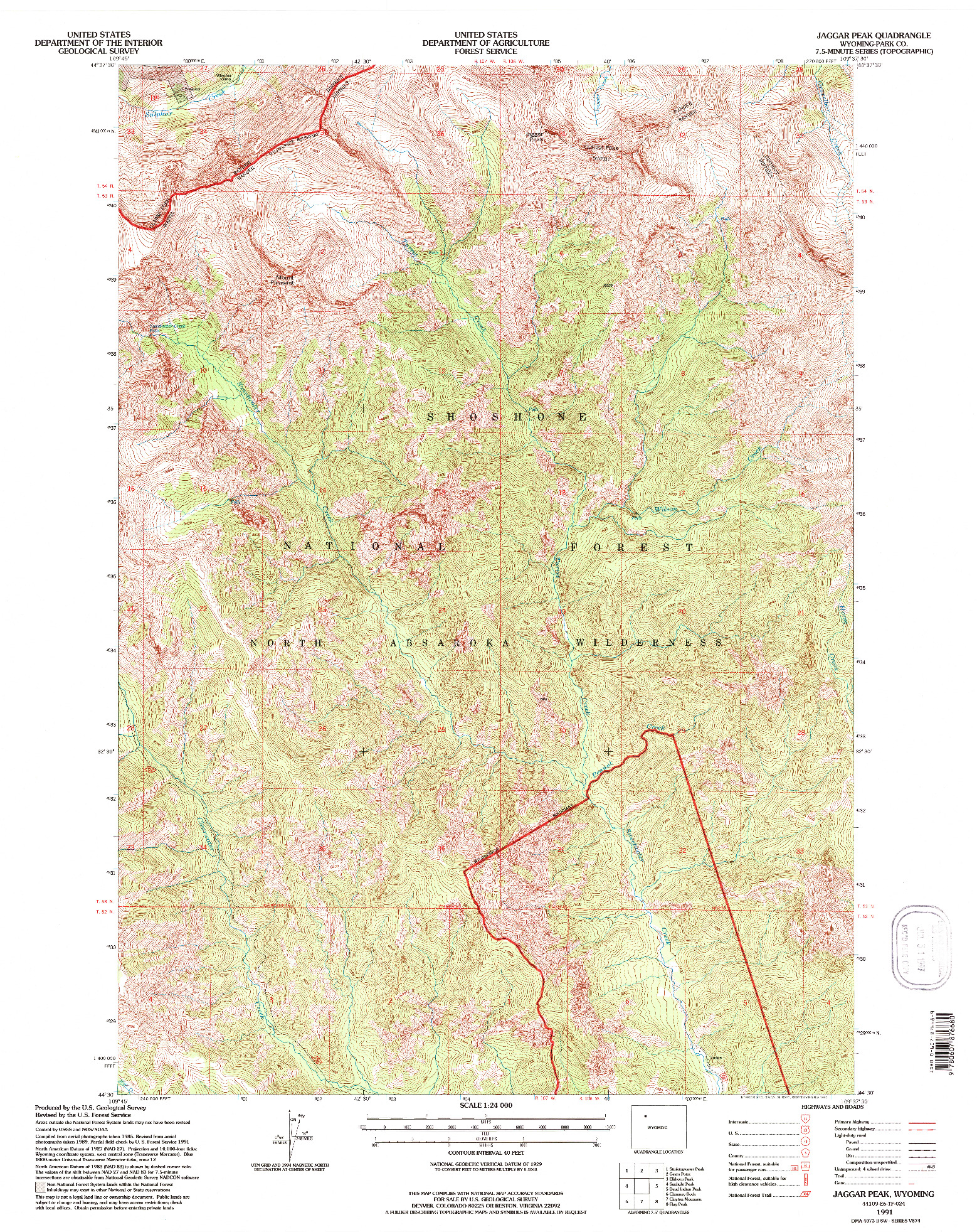 USGS 1:24000-SCALE QUADRANGLE FOR JAGGAR PEAK, WY 1991