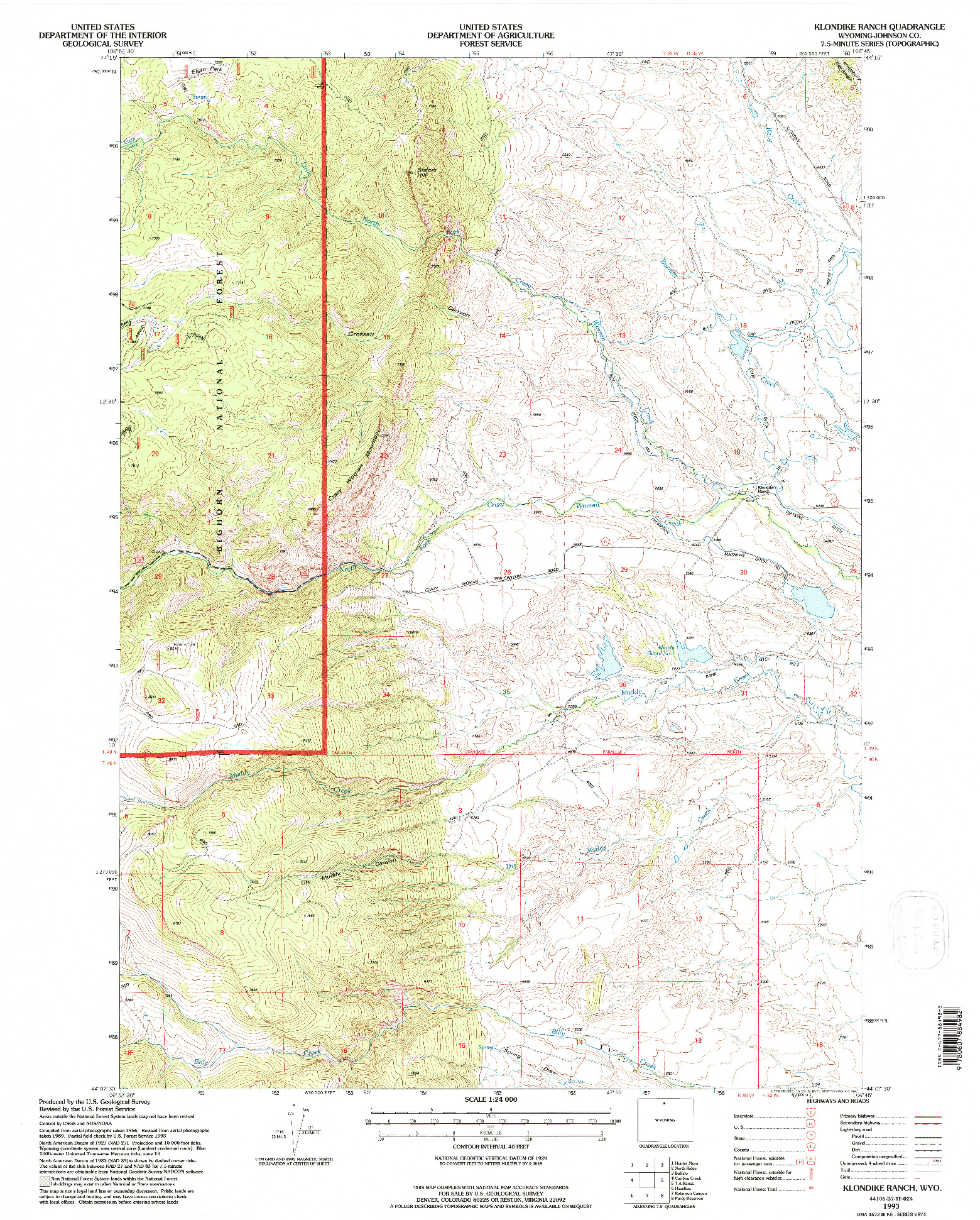USGS 1:24000-SCALE QUADRANGLE FOR KLONDIKE RANCH, WY 1993