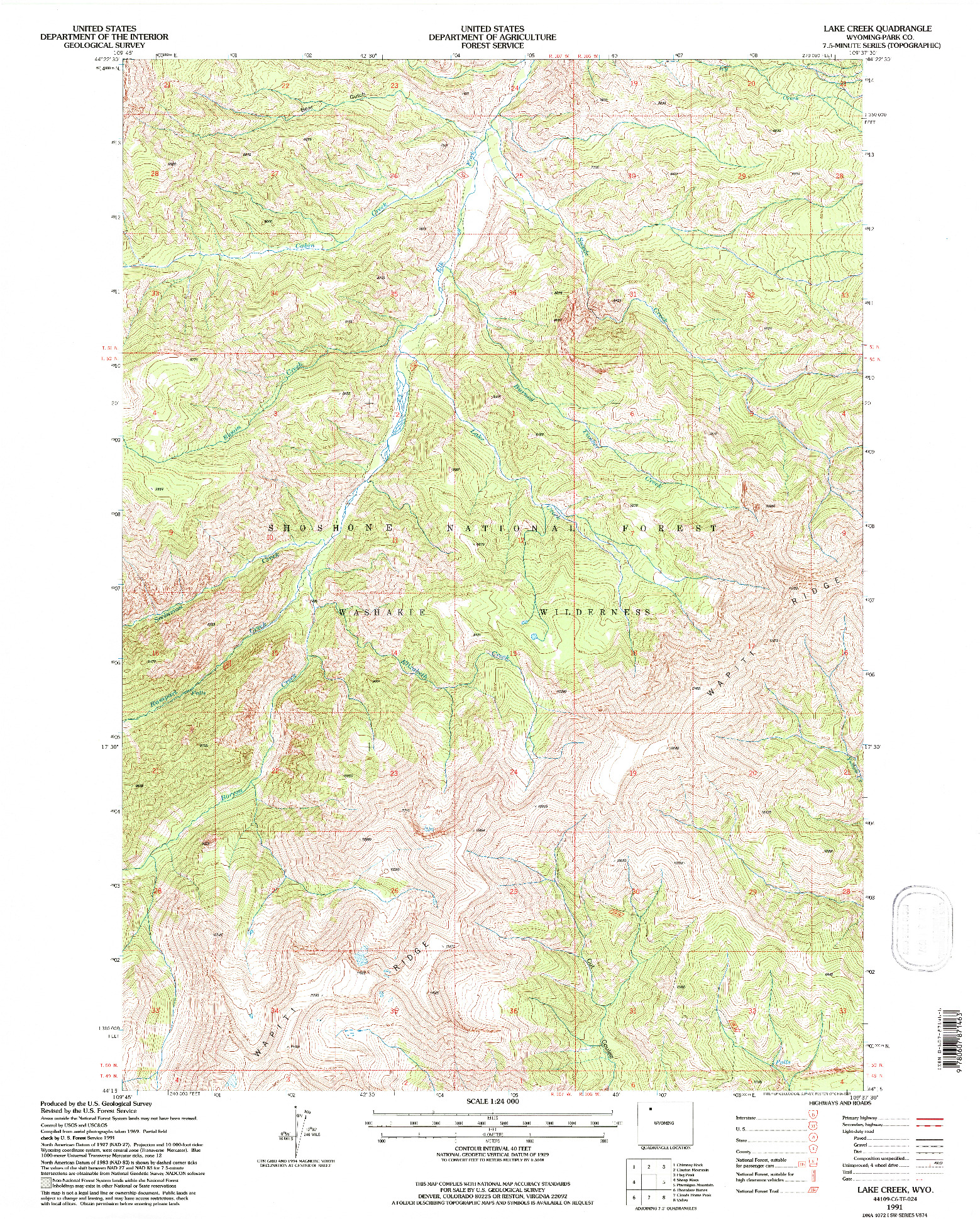 USGS 1:24000-SCALE QUADRANGLE FOR LAKE CREEK, WY 1991