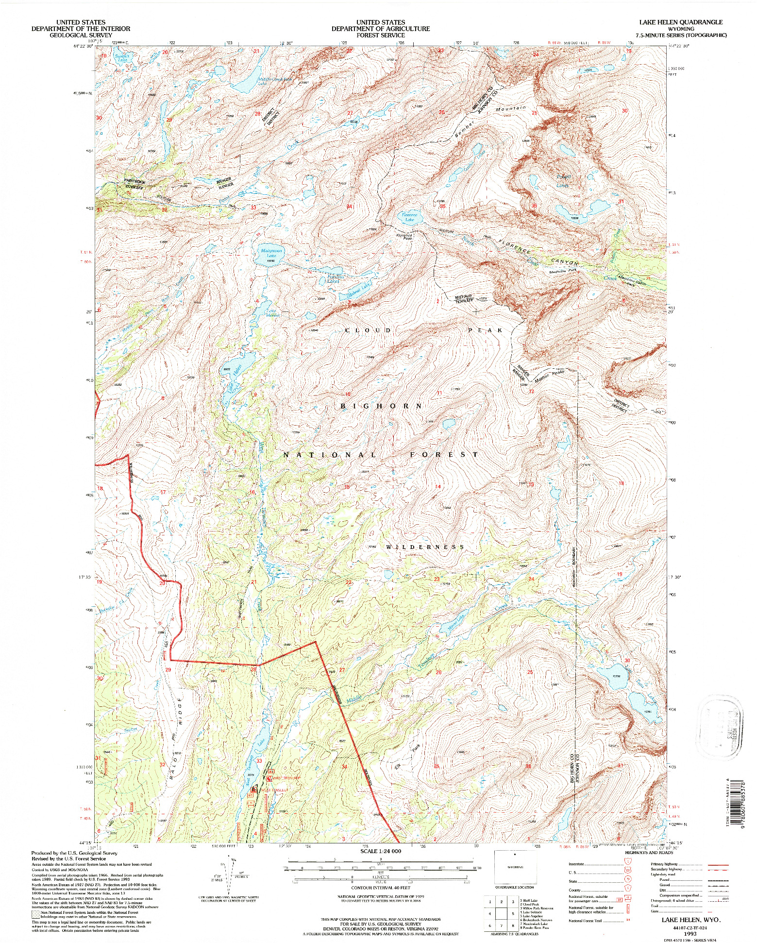 USGS 1:24000-SCALE QUADRANGLE FOR LAKE HELEN, WY 1993