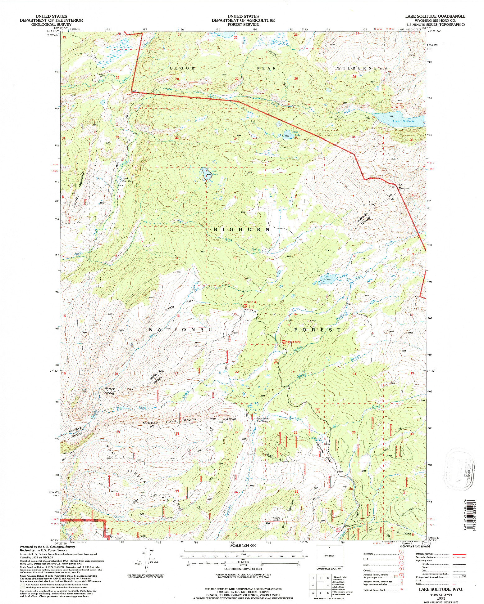 USGS 1:24000-SCALE QUADRANGLE FOR LAKE SOLITUDE, WY 1993