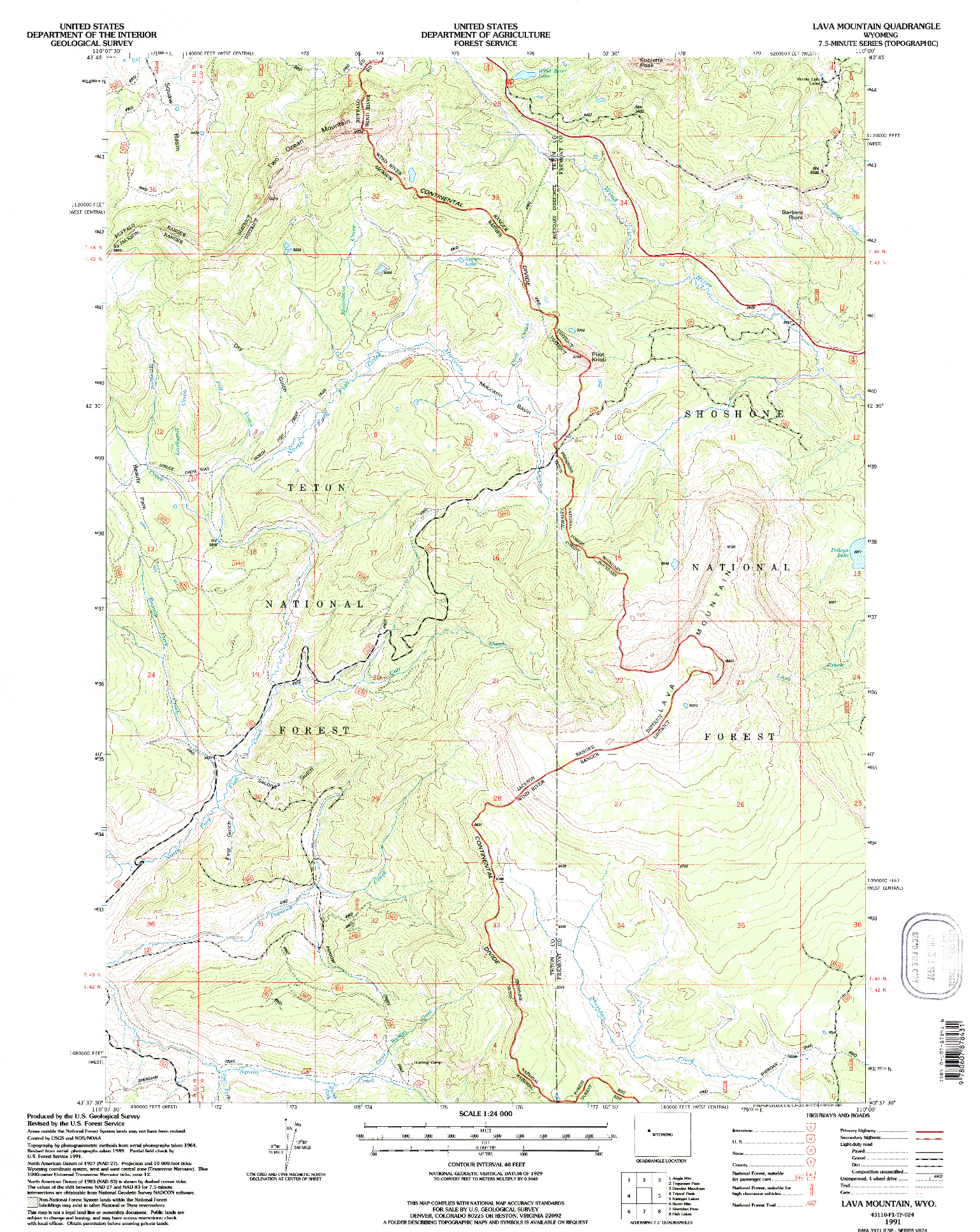 USGS 1:24000-SCALE QUADRANGLE FOR LAVA MOUNTAIN, WY 1991