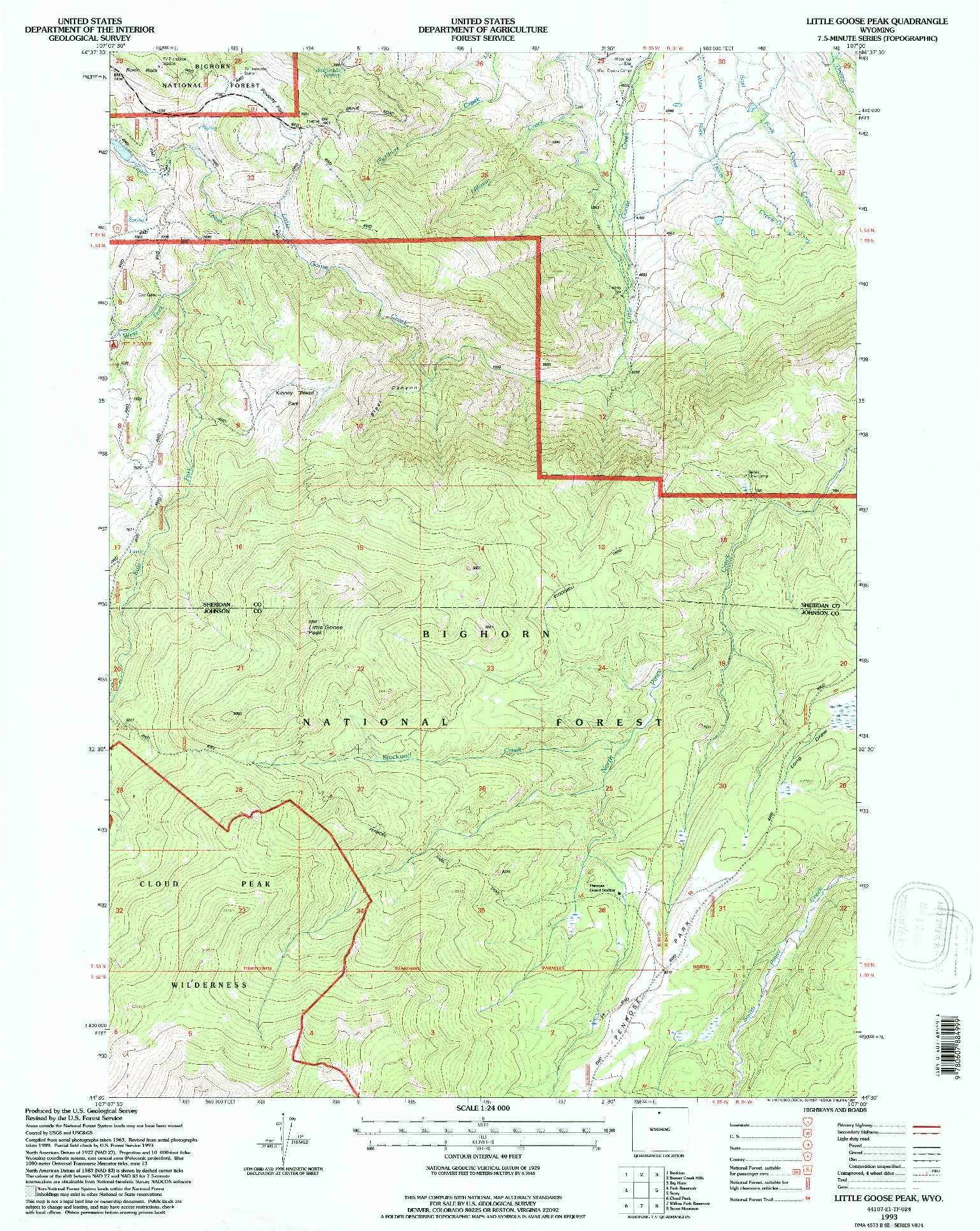 USGS 1:24000-SCALE QUADRANGLE FOR LITTLE GOOSE PEAK, WY 1993