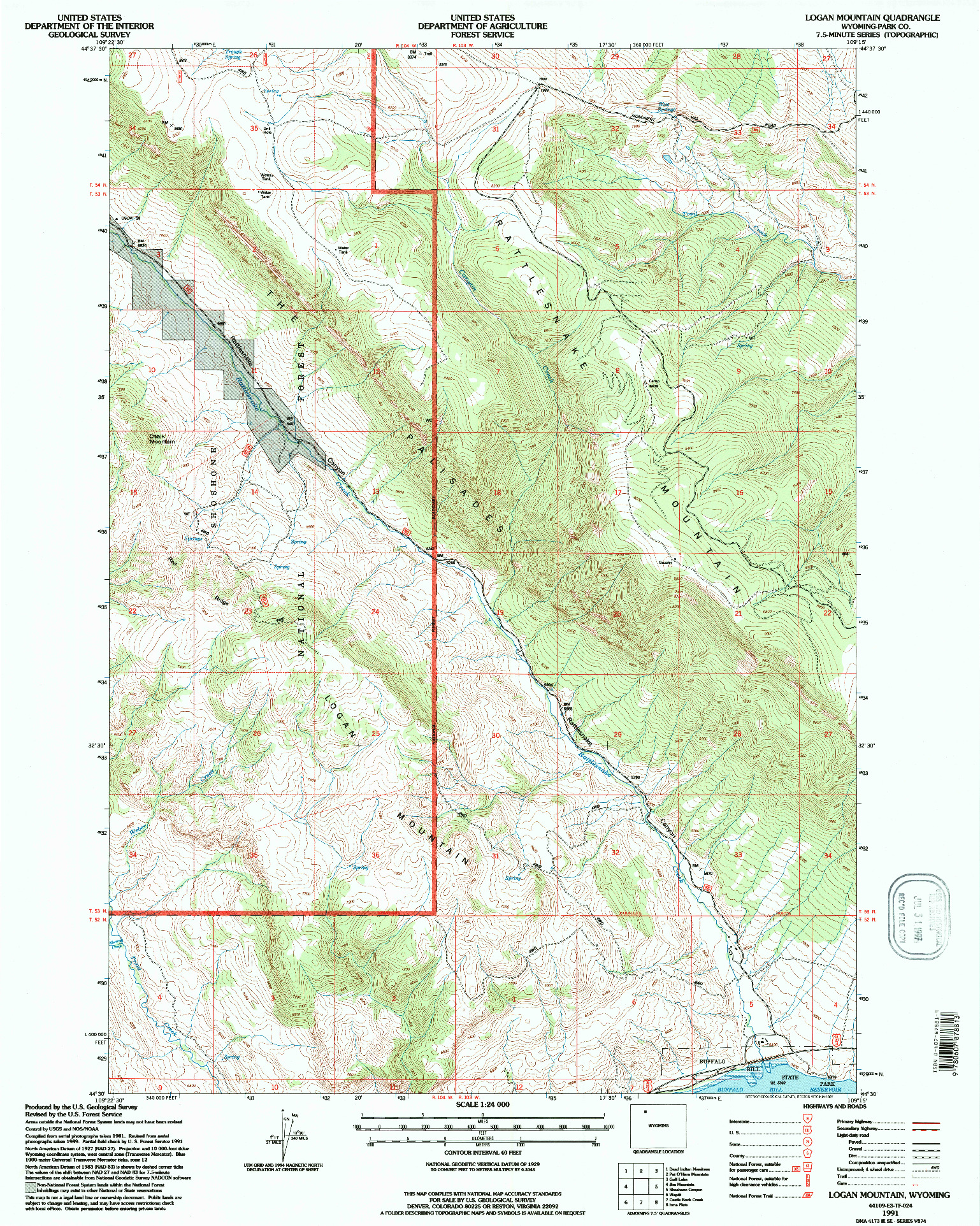 USGS 1:24000-SCALE QUADRANGLE FOR LOGAN MOUNTAIN, WY 1991