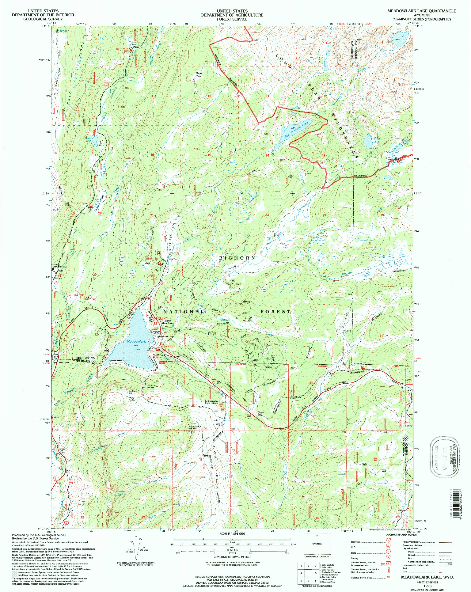 USGS 1:24000-SCALE QUADRANGLE FOR MEADOWLARK LAKE, WY 1993