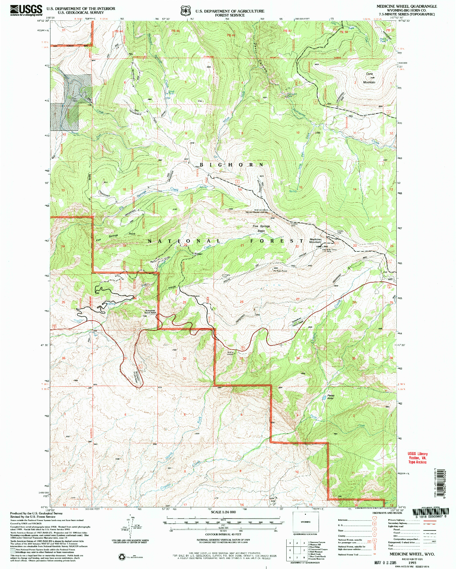 USGS 1:24000-SCALE QUADRANGLE FOR MEDICINE WHEEL, WY 1993