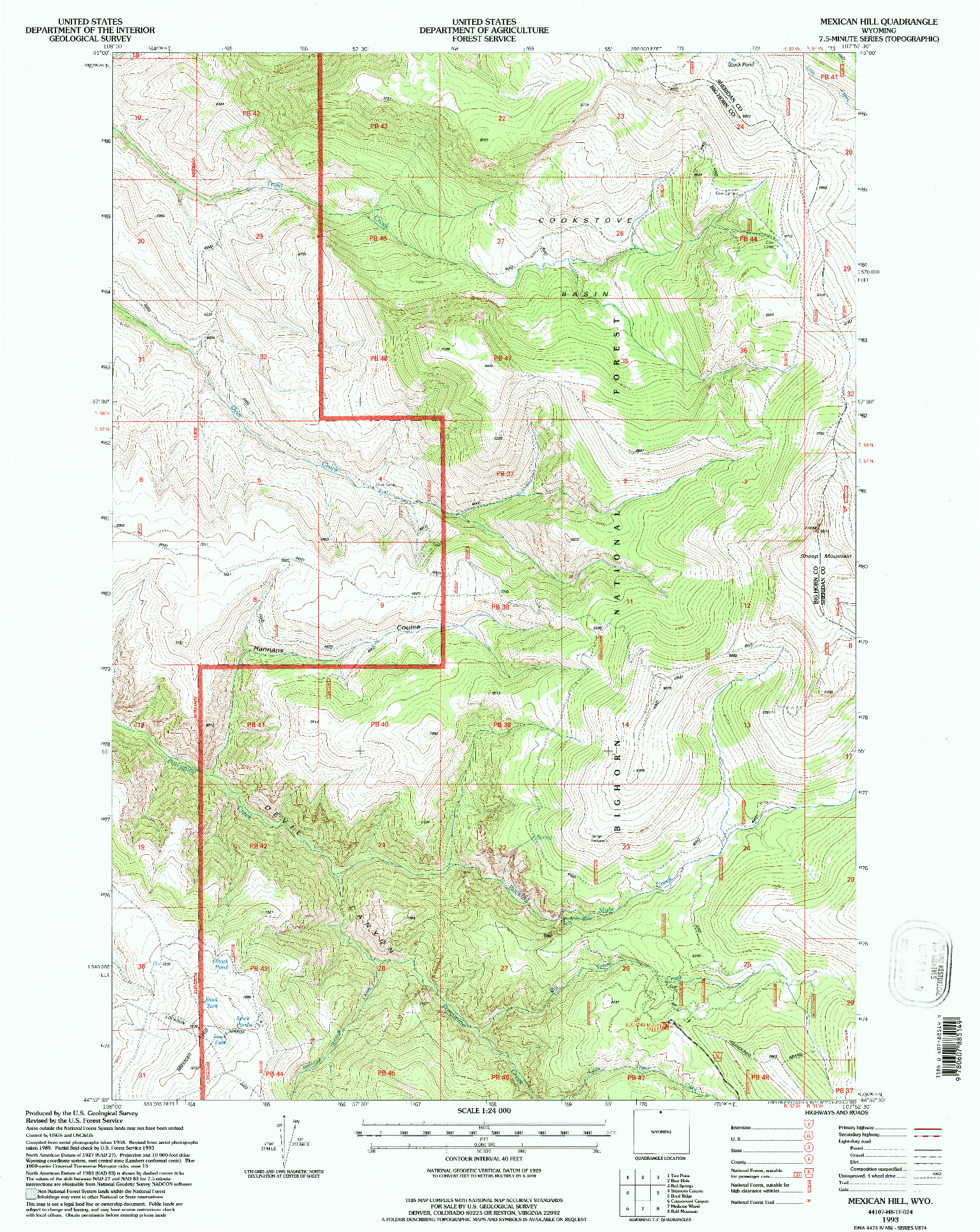 USGS 1:24000-SCALE QUADRANGLE FOR MEXICAN HILL, WY 1993