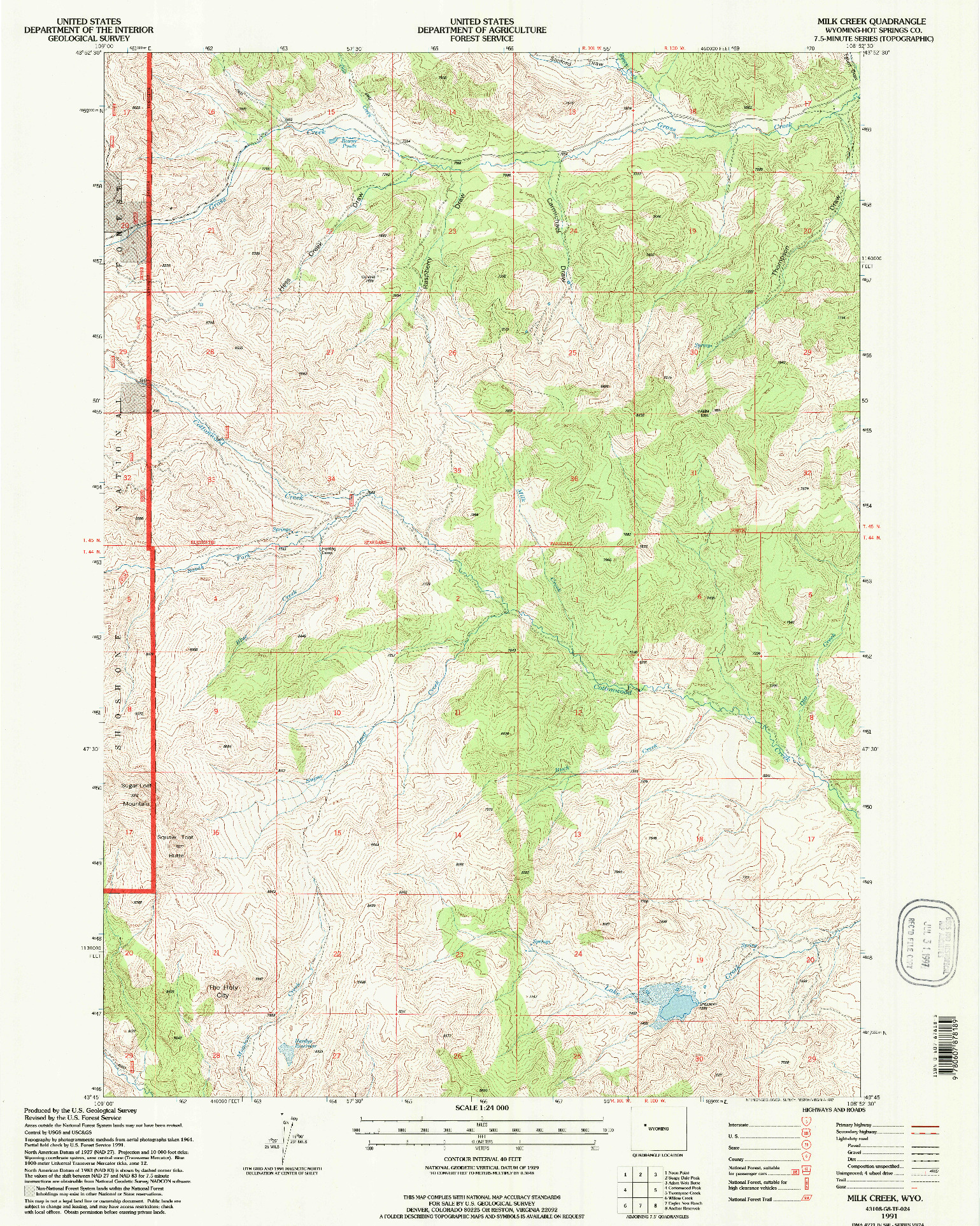 USGS 1:24000-SCALE QUADRANGLE FOR MILK CREEK, WY 1991