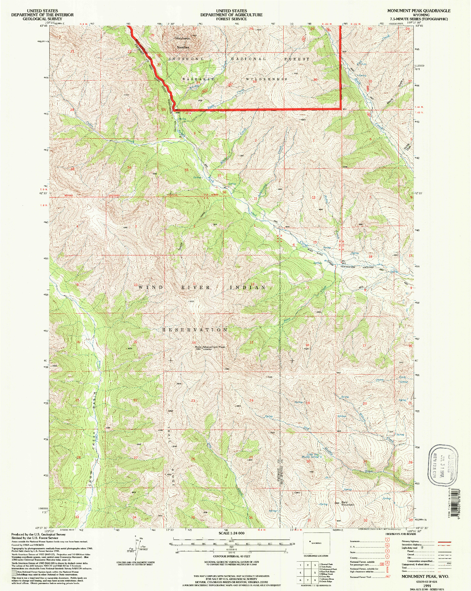 USGS 1:24000-SCALE QUADRANGLE FOR MONUMENT PEAK, WY 1991