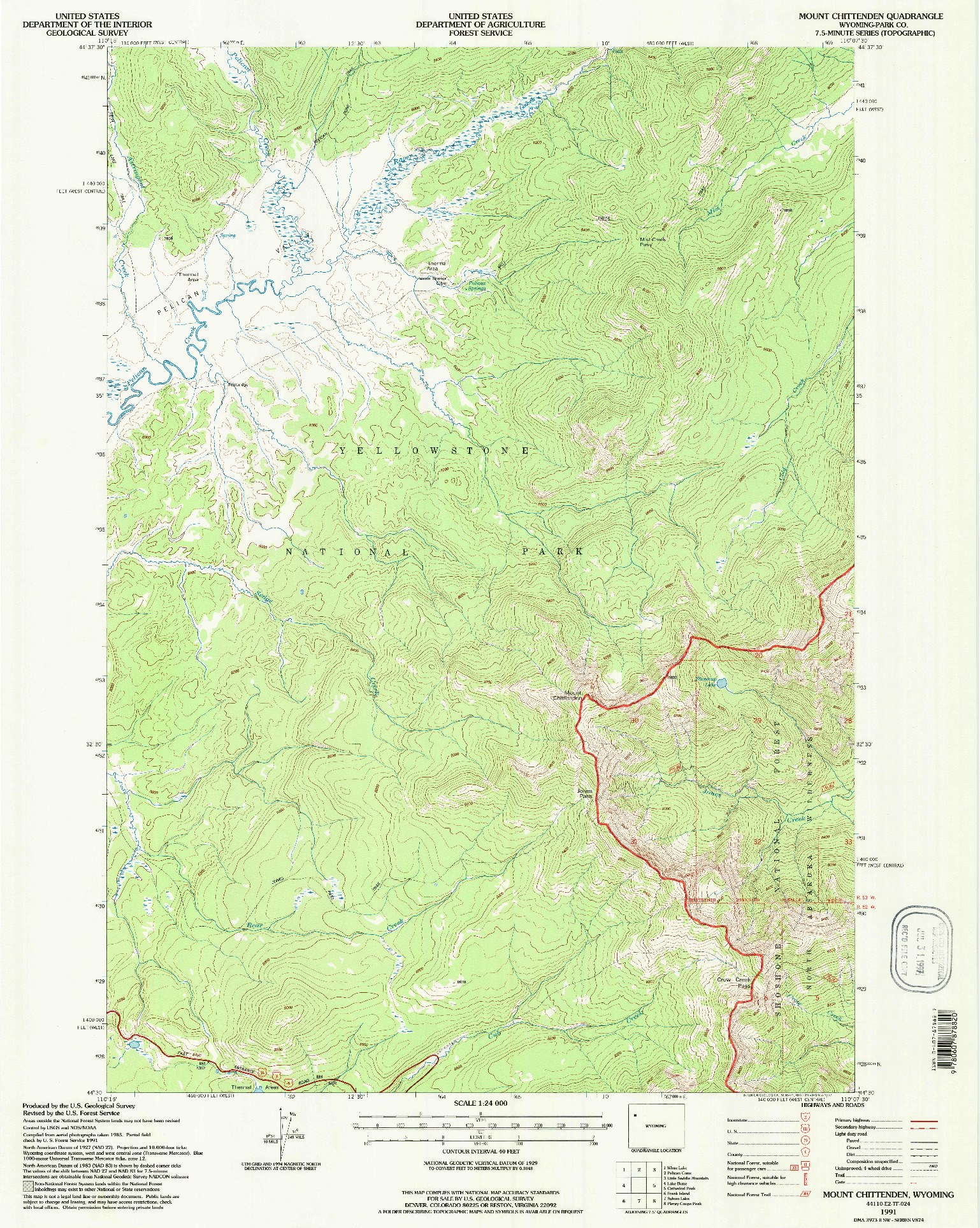 USGS 1:24000-SCALE QUADRANGLE FOR MOUNT CHITTENDEN, WY 1991