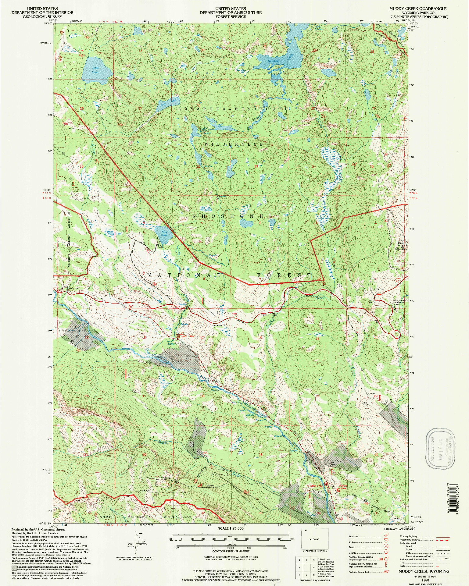USGS 1:24000-SCALE QUADRANGLE FOR MUDDY CREEK, WY 1991