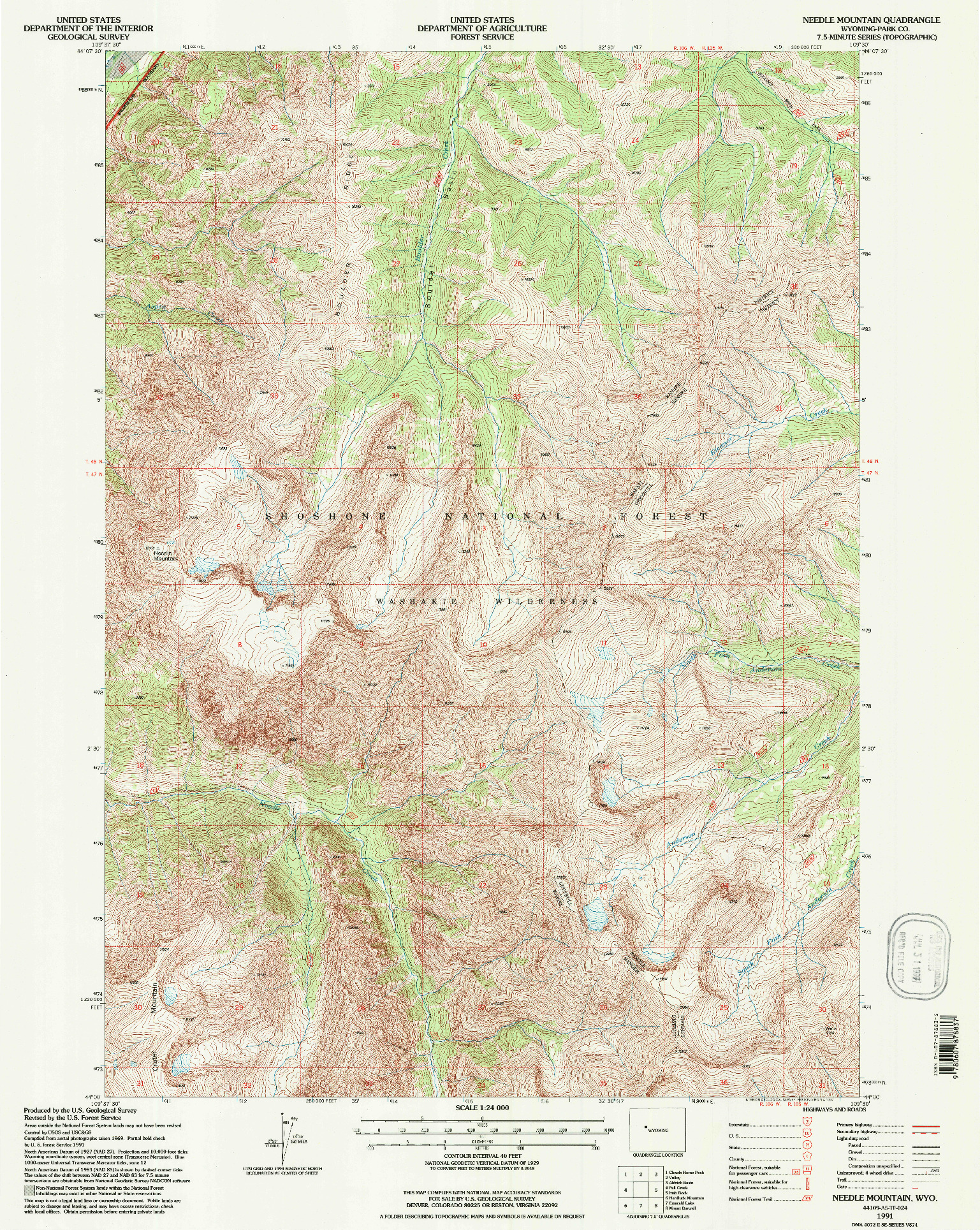 USGS 1:24000-SCALE QUADRANGLE FOR NEEDLE MOUNTAIN, WY 1991