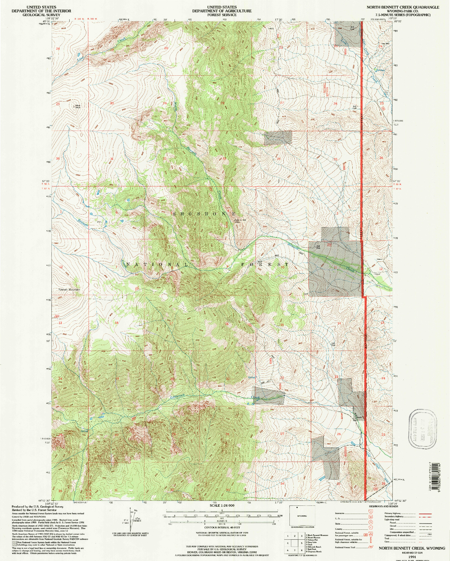 USGS 1:24000-SCALE QUADRANGLE FOR NORTH BENNETT CREEK, WY 1991