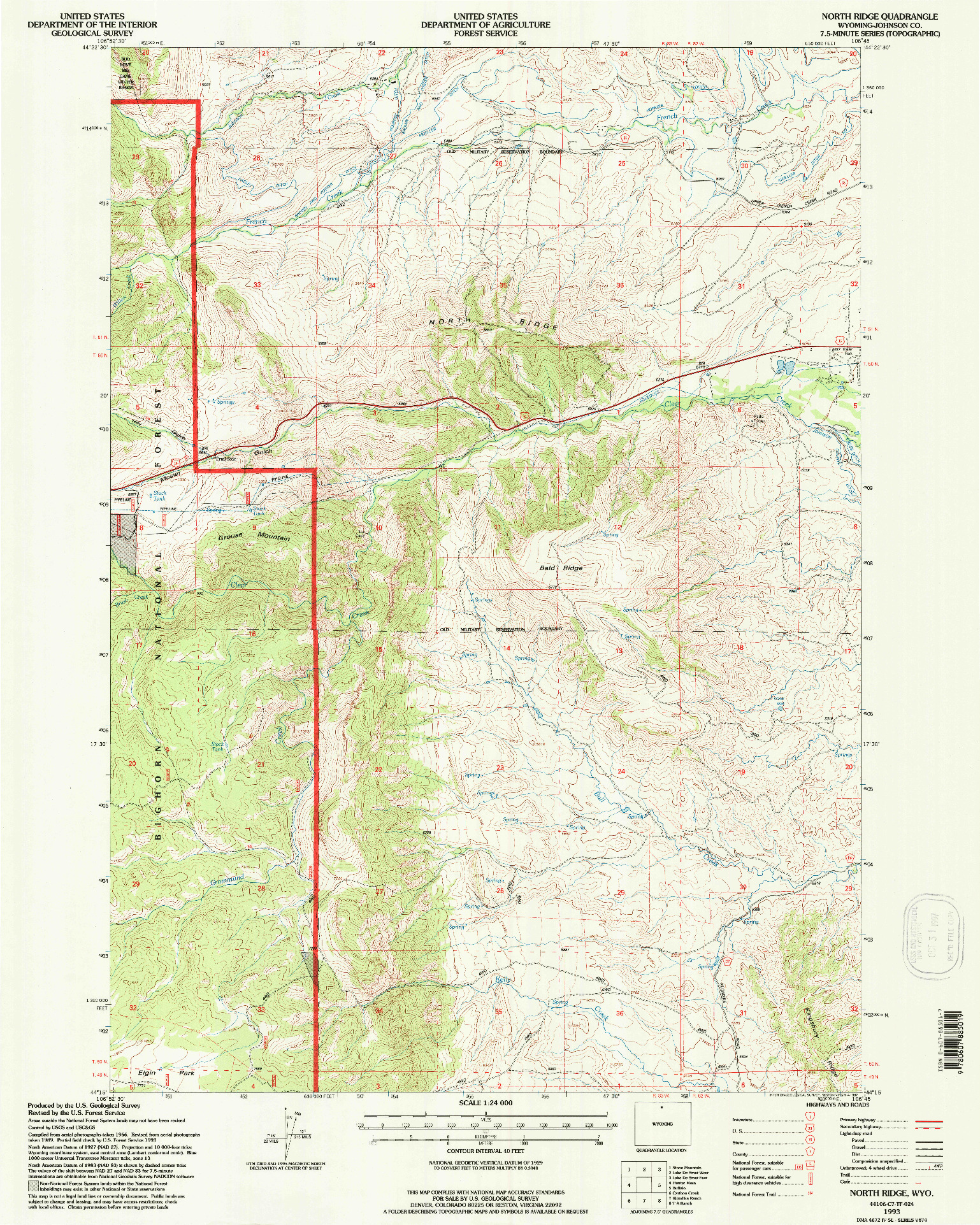 USGS 1:24000-SCALE QUADRANGLE FOR NORTH RIDGE, WY 1993