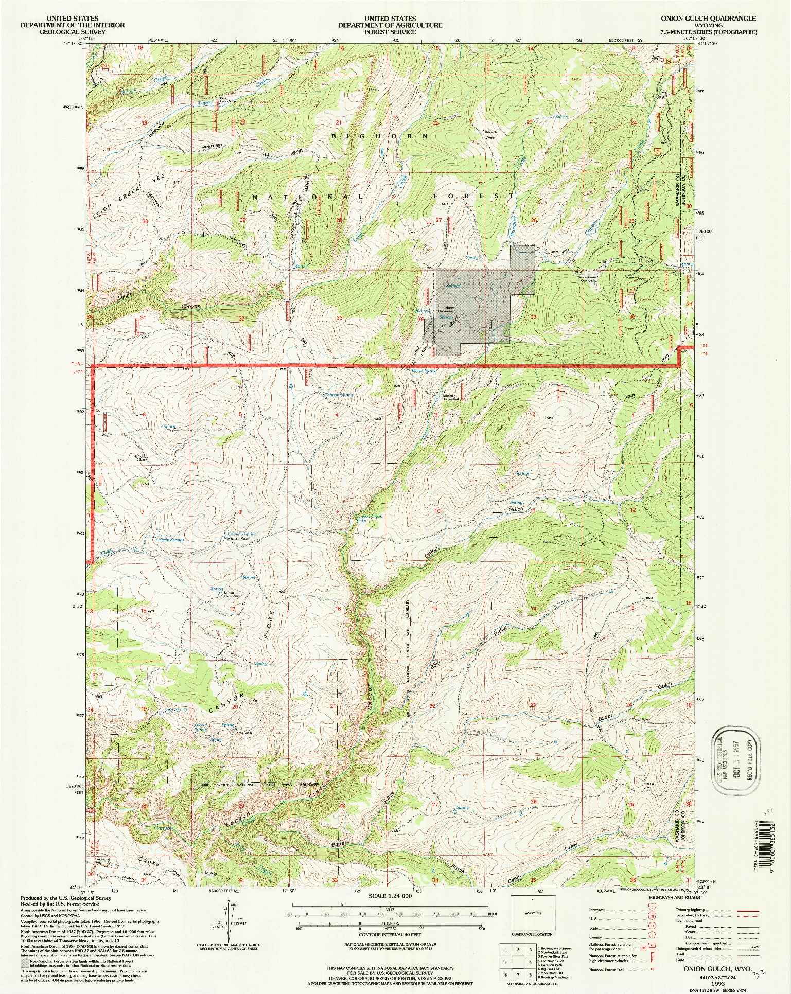 USGS 1:24000-SCALE QUADRANGLE FOR ONION GULCH, WY 1993