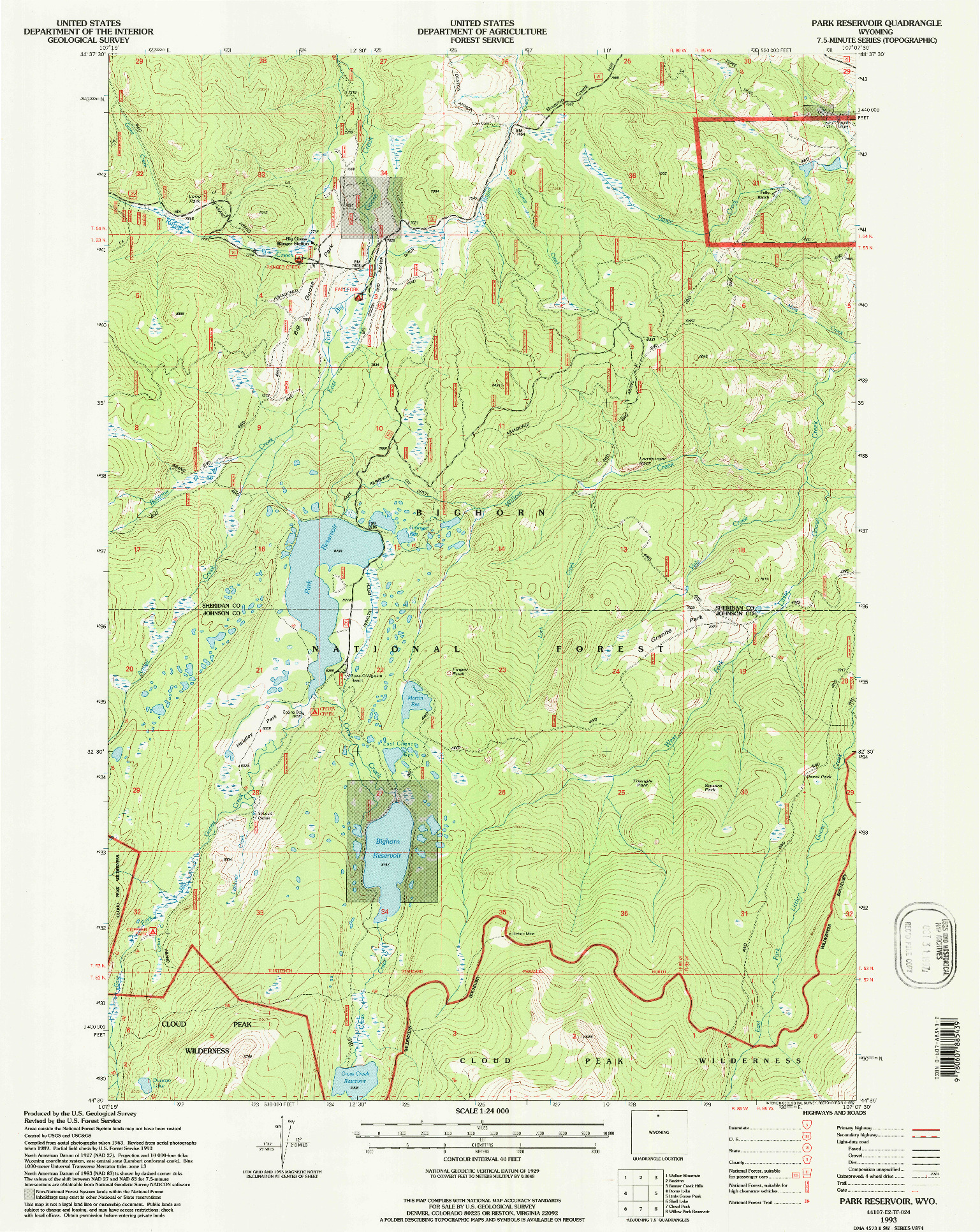 USGS 1:24000-SCALE QUADRANGLE FOR PARK RESERVOIR, WY 1993