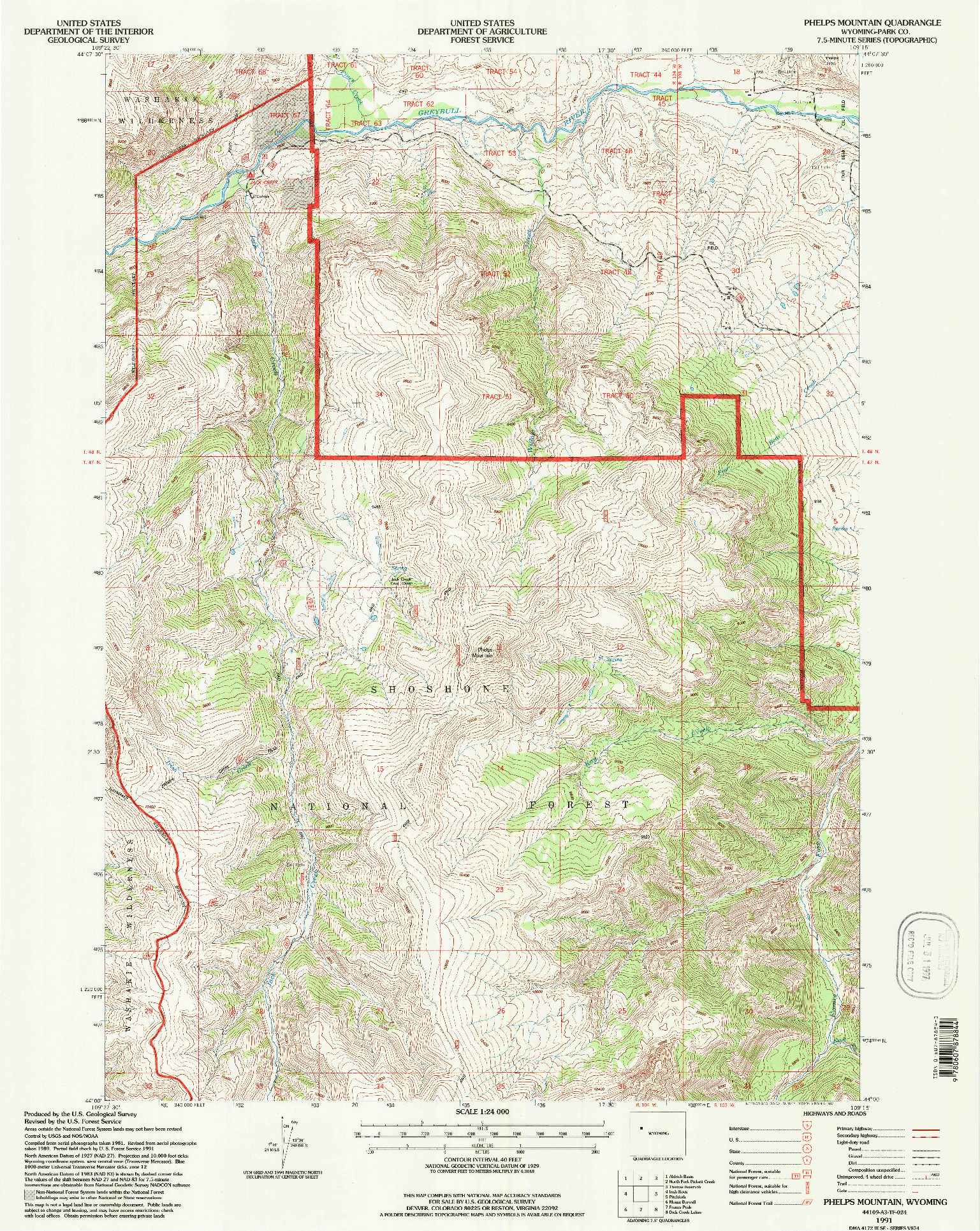 USGS 1:24000-SCALE QUADRANGLE FOR PHELPS MOUNTAIN, WY 1991