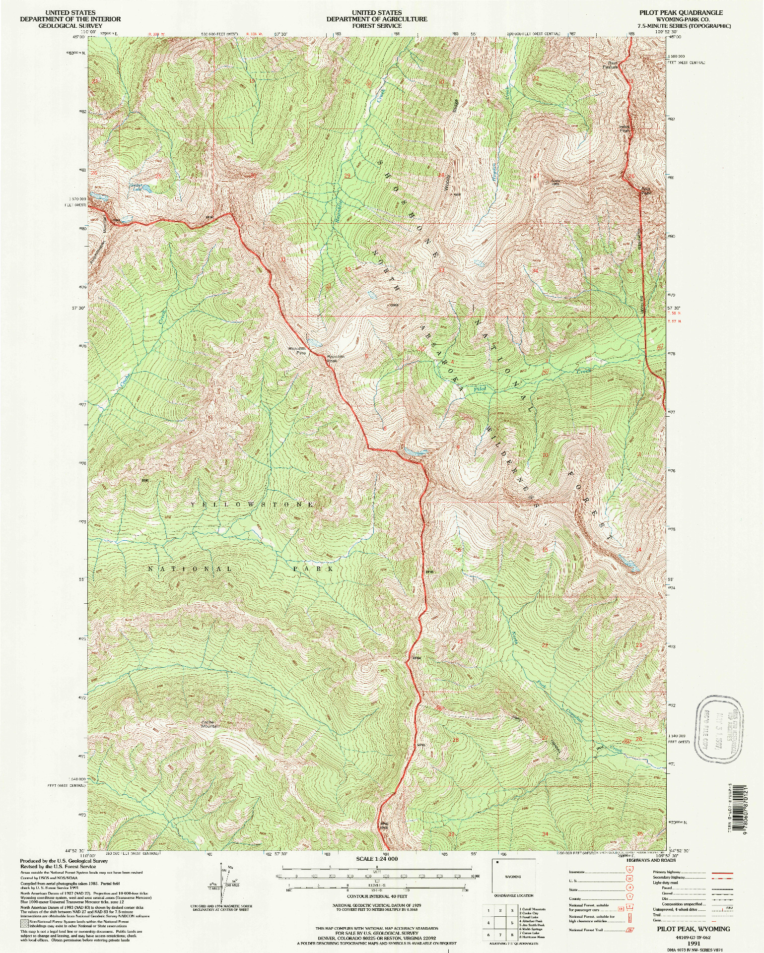 USGS 1:24000-SCALE QUADRANGLE FOR PILOT PEAK, WY 1991