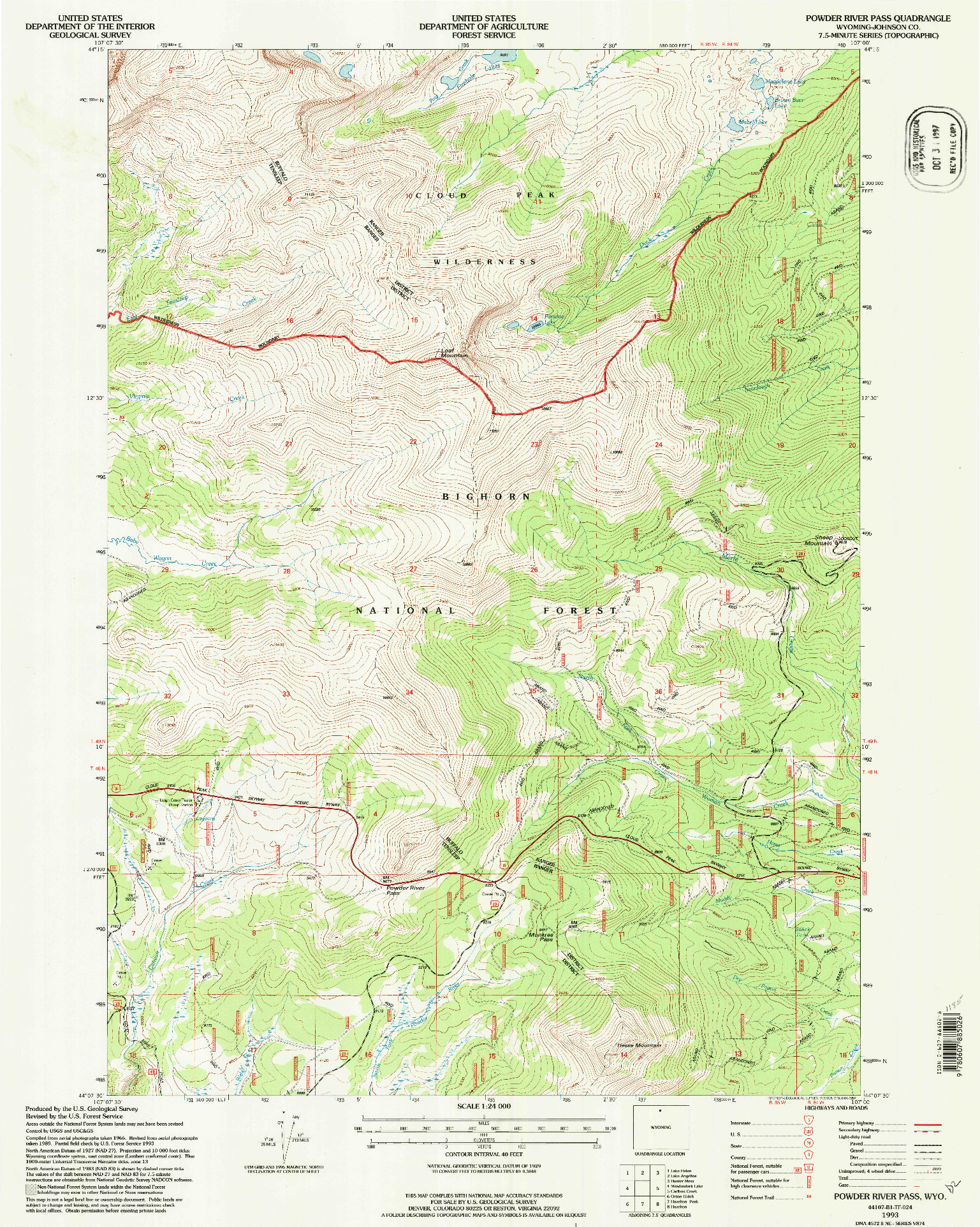 USGS 1:24000-SCALE QUADRANGLE FOR POWDER RIVER PASS, WY 1993