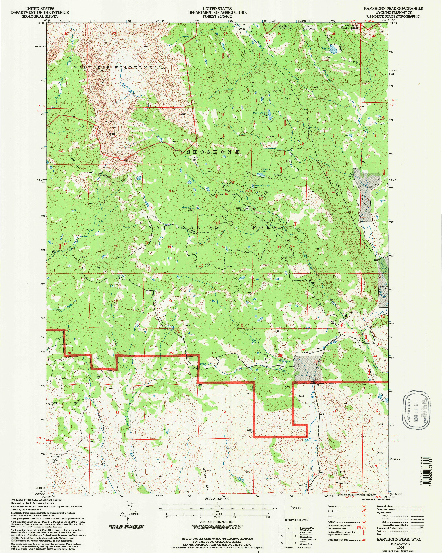USGS 1:24000-SCALE QUADRANGLE FOR RAMSHORN PEAK, WY 1991