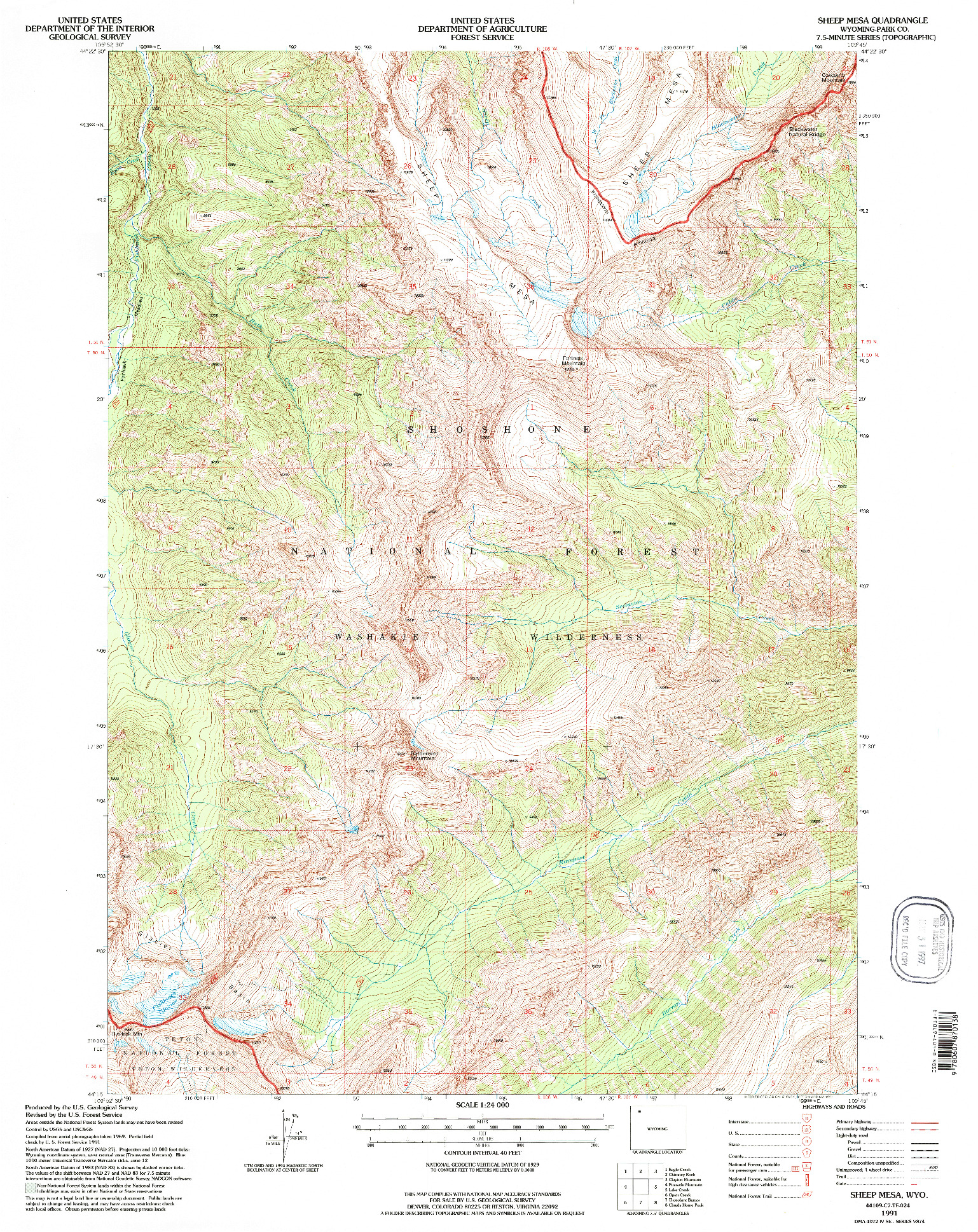 USGS 1:24000-SCALE QUADRANGLE FOR SHEEP MESA, WY 1991