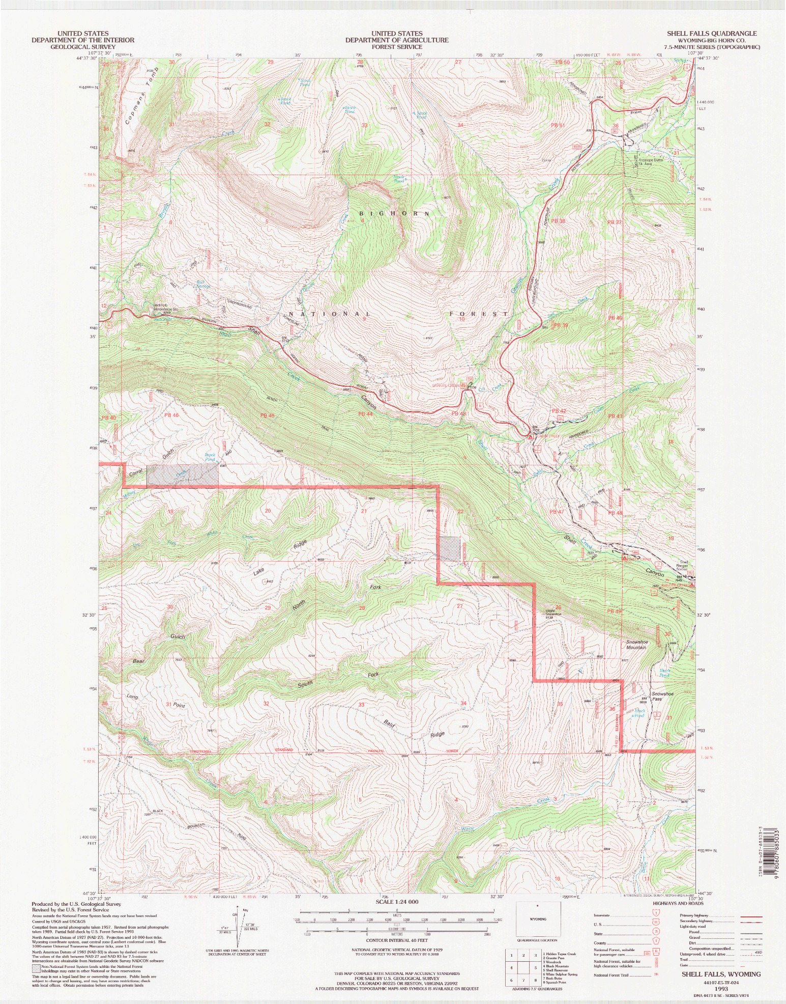 USGS 1:24000-SCALE QUADRANGLE FOR SHELL FALLS, WY 1993