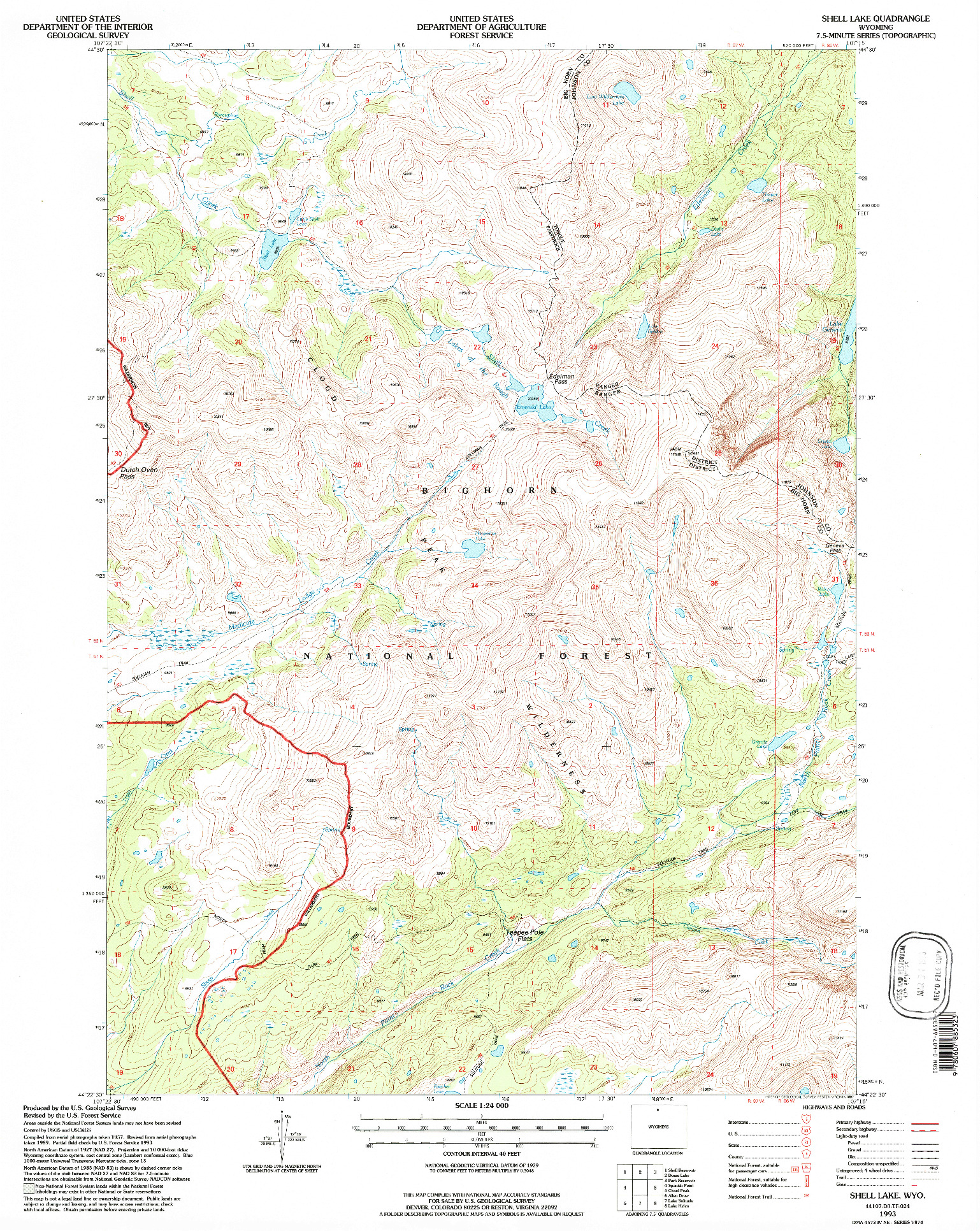 USGS 1:24000-SCALE QUADRANGLE FOR SHELL LAKE, WY 1993