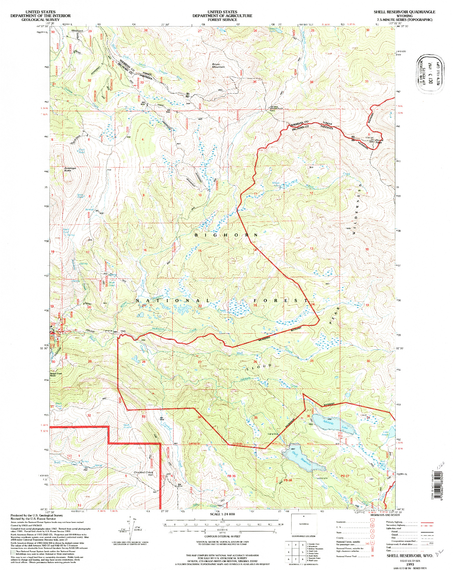 USGS 1:24000-SCALE QUADRANGLE FOR SHELL RESERVOIR, WY 1993