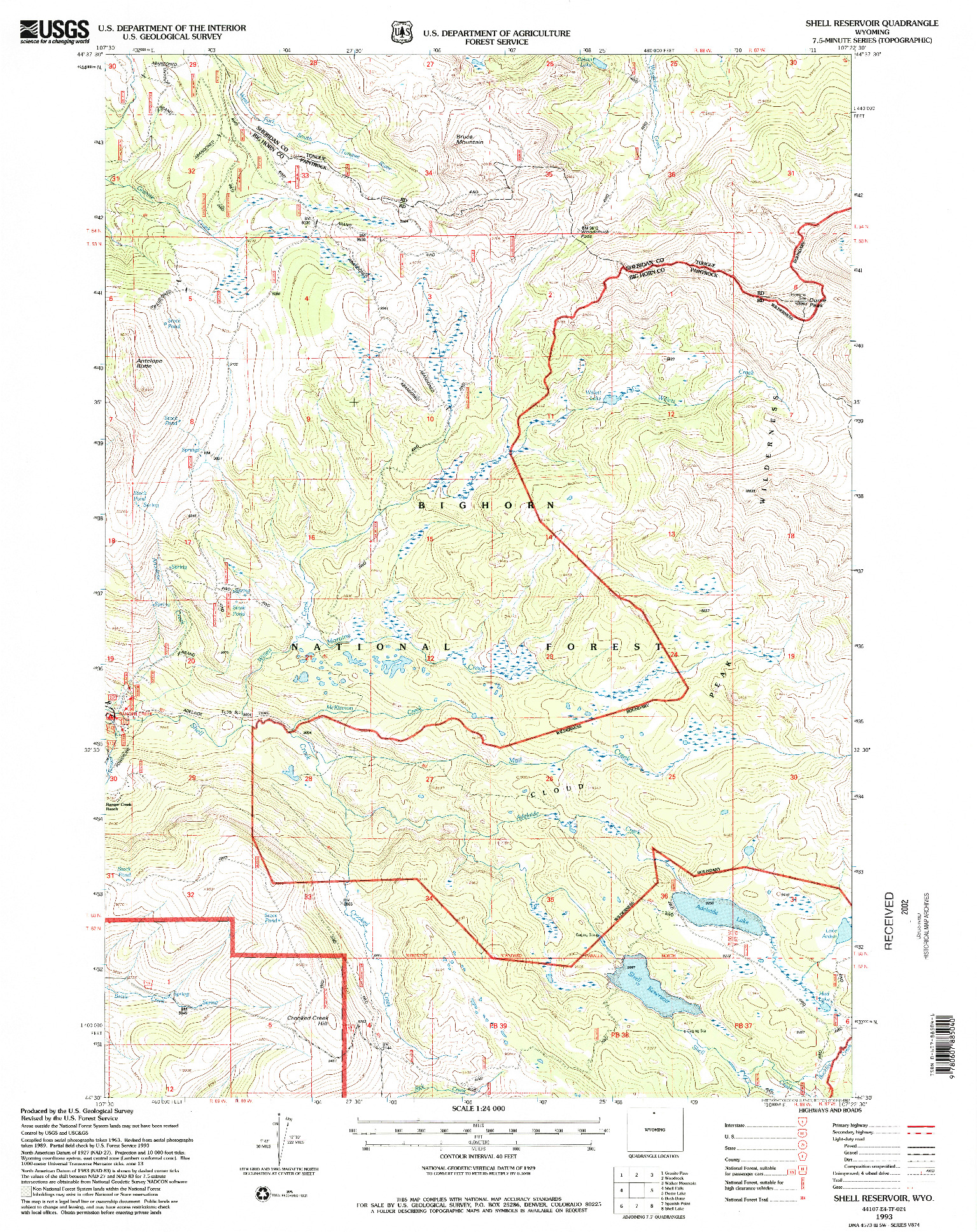 USGS 1:24000-SCALE QUADRANGLE FOR SHELL RESERVOIR, WY 1993