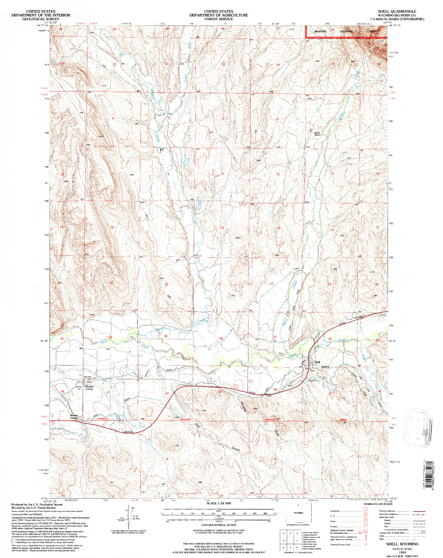 USGS 1:24000-SCALE QUADRANGLE FOR SHELL, WY 1993