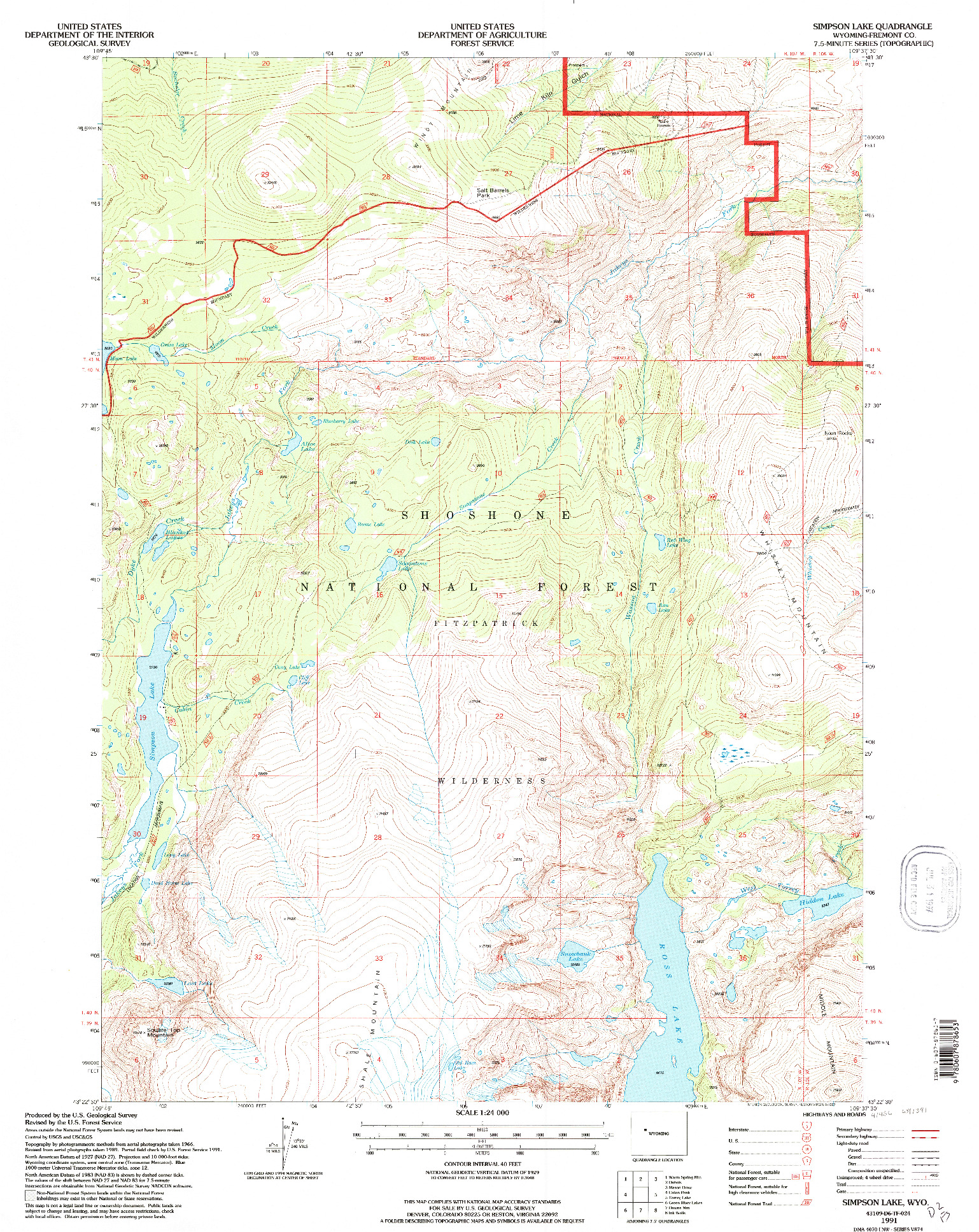 USGS 1:24000-SCALE QUADRANGLE FOR SIMPSON LAKE, WY 1991