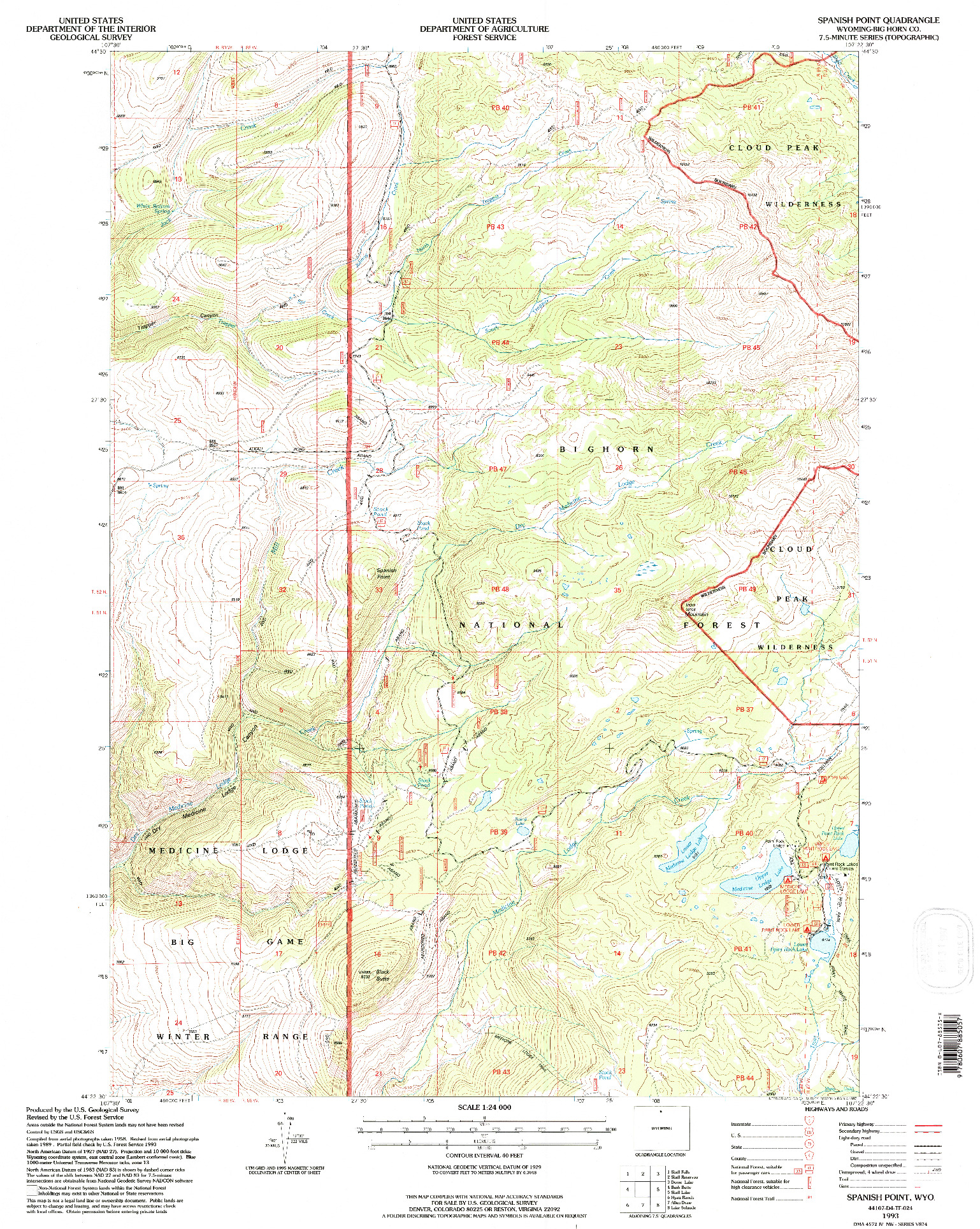 USGS 1:24000-SCALE QUADRANGLE FOR SPANISH POINT, WY 1993