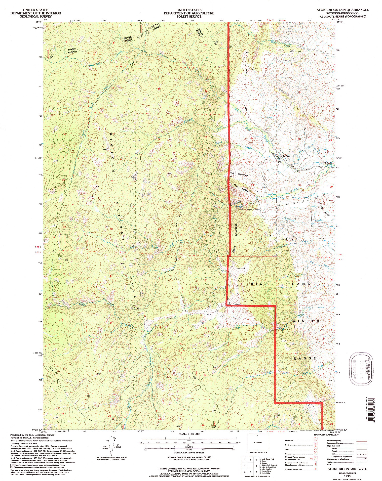 USGS 1:24000-SCALE QUADRANGLE FOR STONE MOUNTAIN, WY 1993