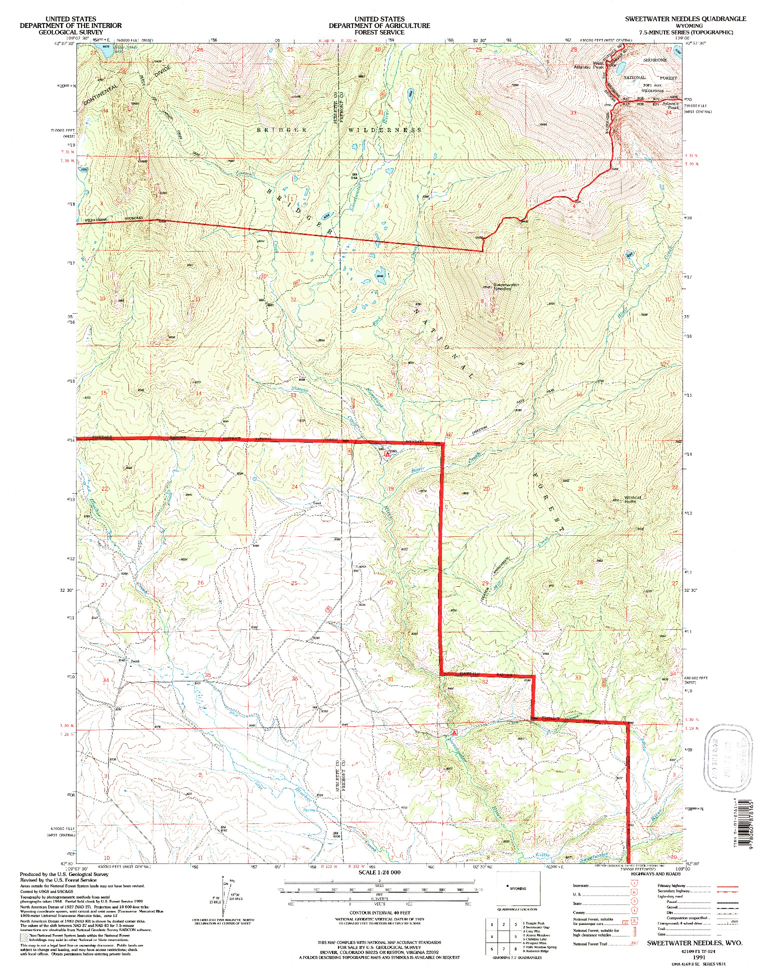 USGS 1:24000-SCALE QUADRANGLE FOR SWEETWATER NEEDLES, WY 1991