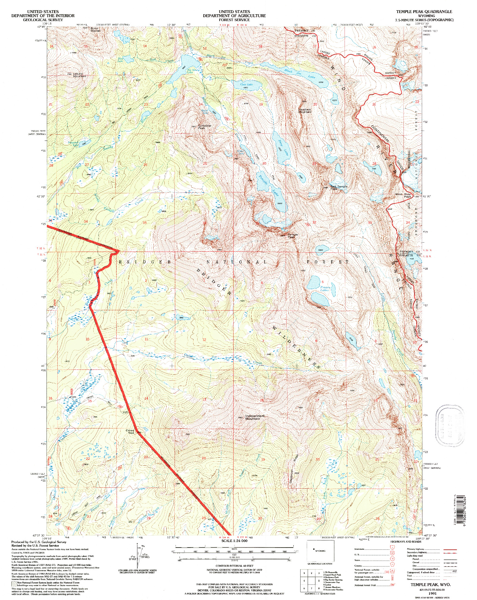USGS 1:24000-SCALE QUADRANGLE FOR TEMPLE PEAK, WY 1991