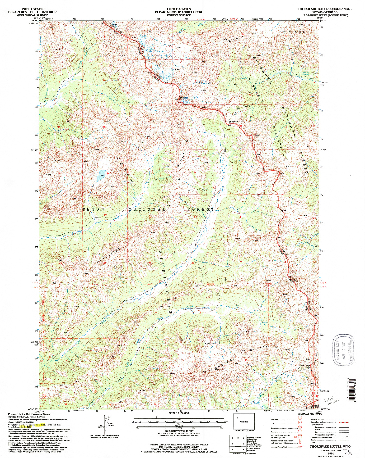 USGS 1:24000-SCALE QUADRANGLE FOR THOROFARE BUTTES, WY 1991