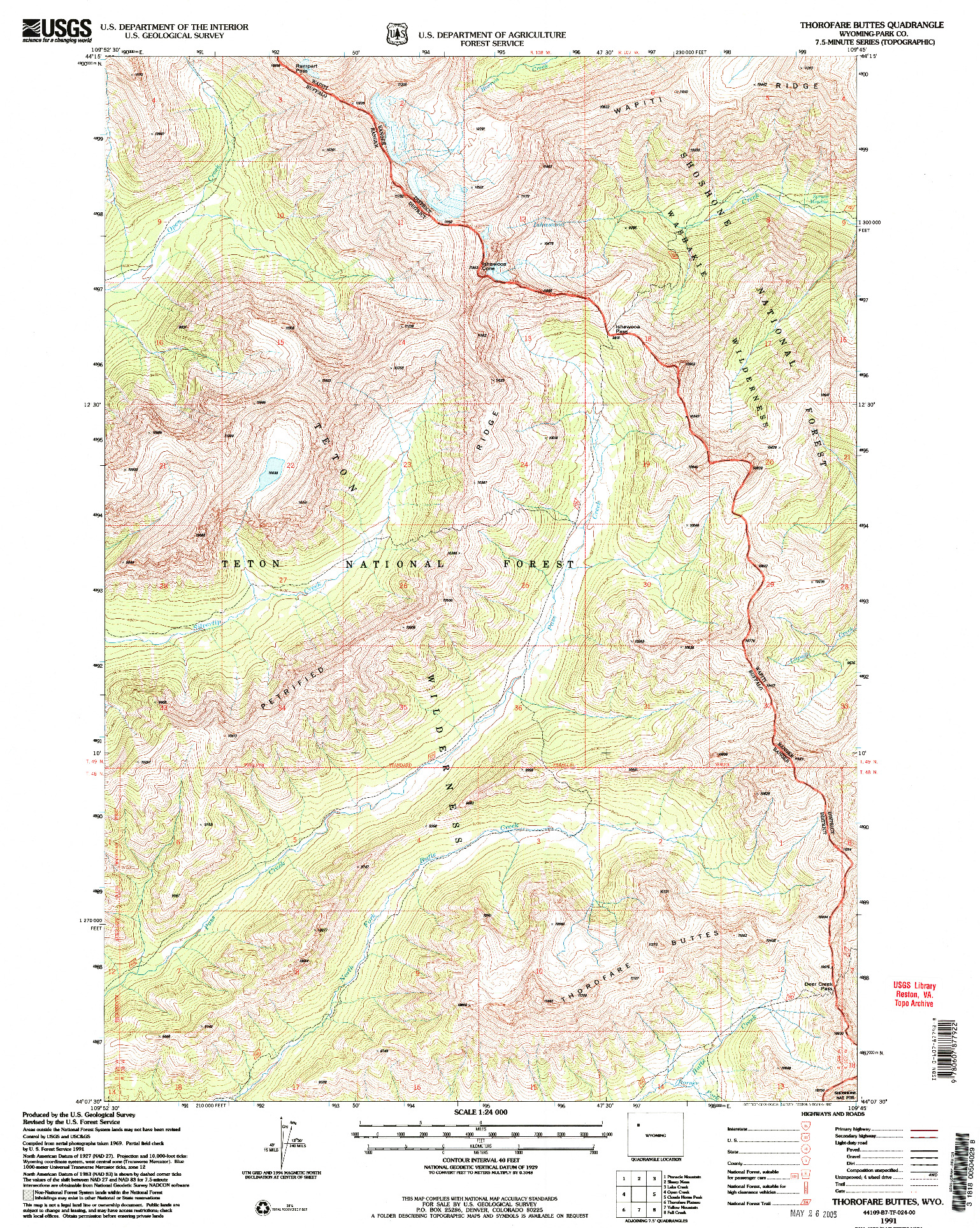 USGS 1:24000-SCALE QUADRANGLE FOR THOROFARE BUTTES, WY 1991