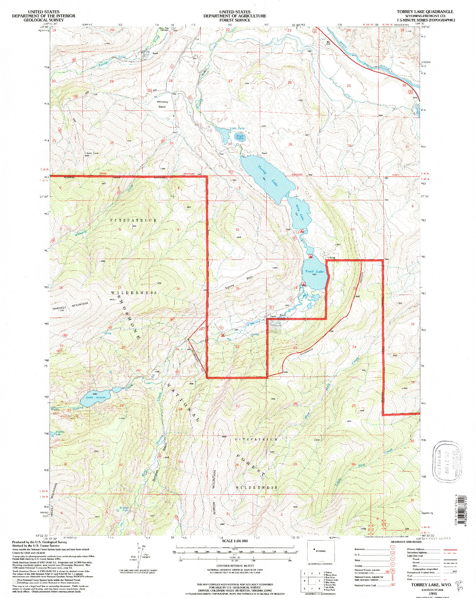 USGS 1:24000-SCALE QUADRANGLE FOR TORREY LAKE, WY 1991