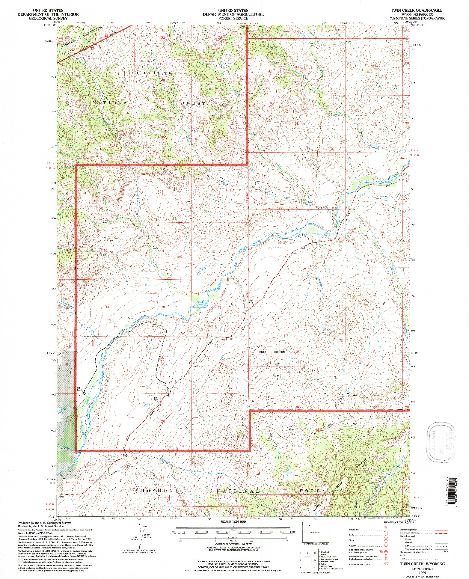 USGS 1:24000-SCALE QUADRANGLE FOR TWIN CREEK, WY 1991