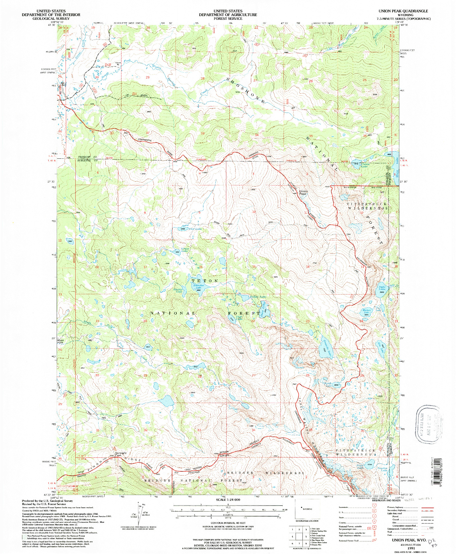 USGS 1:24000-SCALE QUADRANGLE FOR UNION PEAK, WY 1991