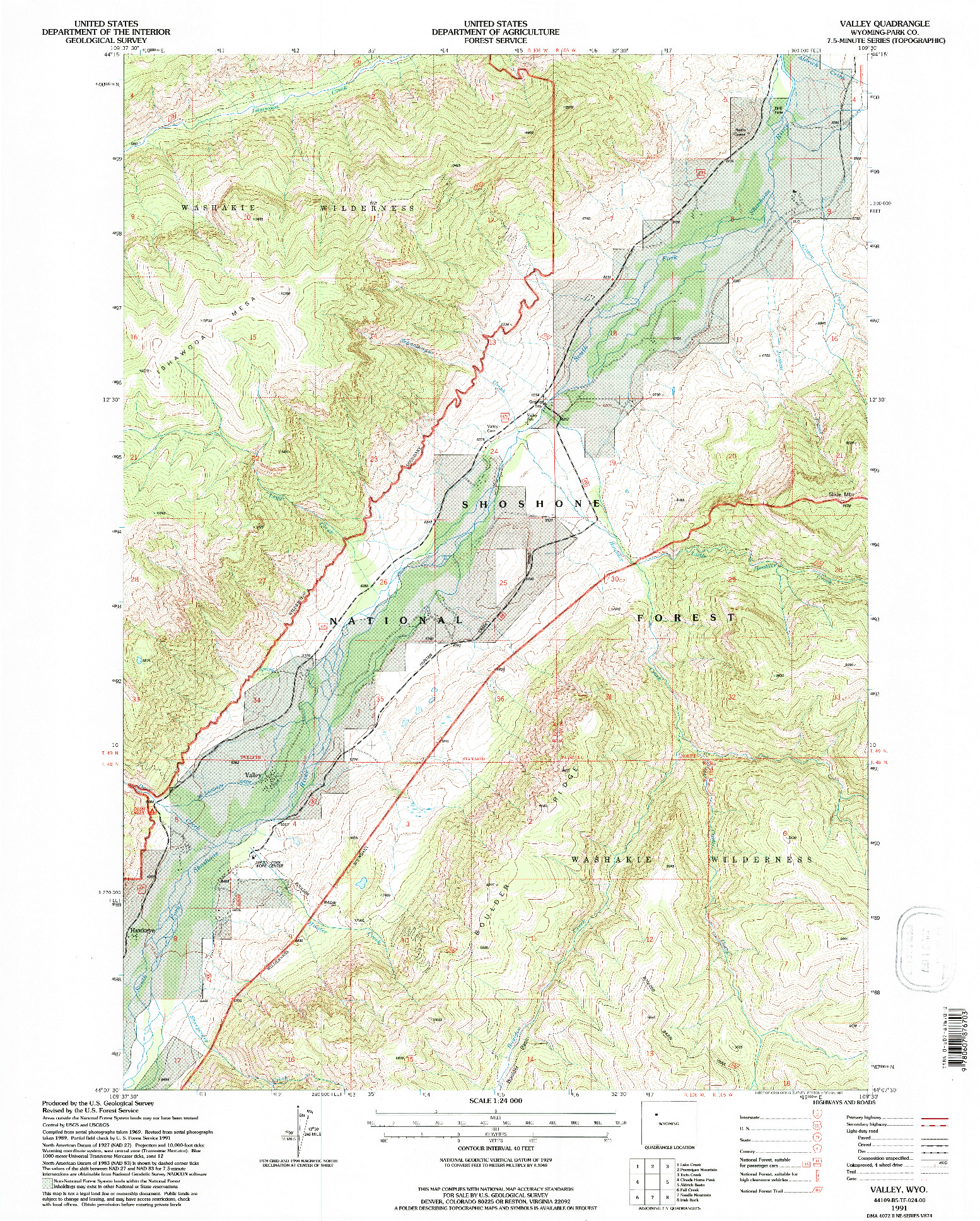 USGS 1:24000-SCALE QUADRANGLE FOR VALLEY, WY 1991